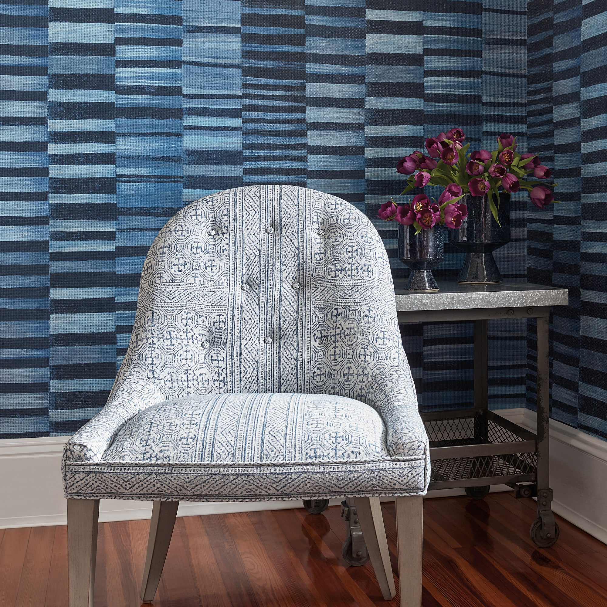 Bailey Chair in Montecito woven fabric in Navy - pattern number AW78721 - by Anna French