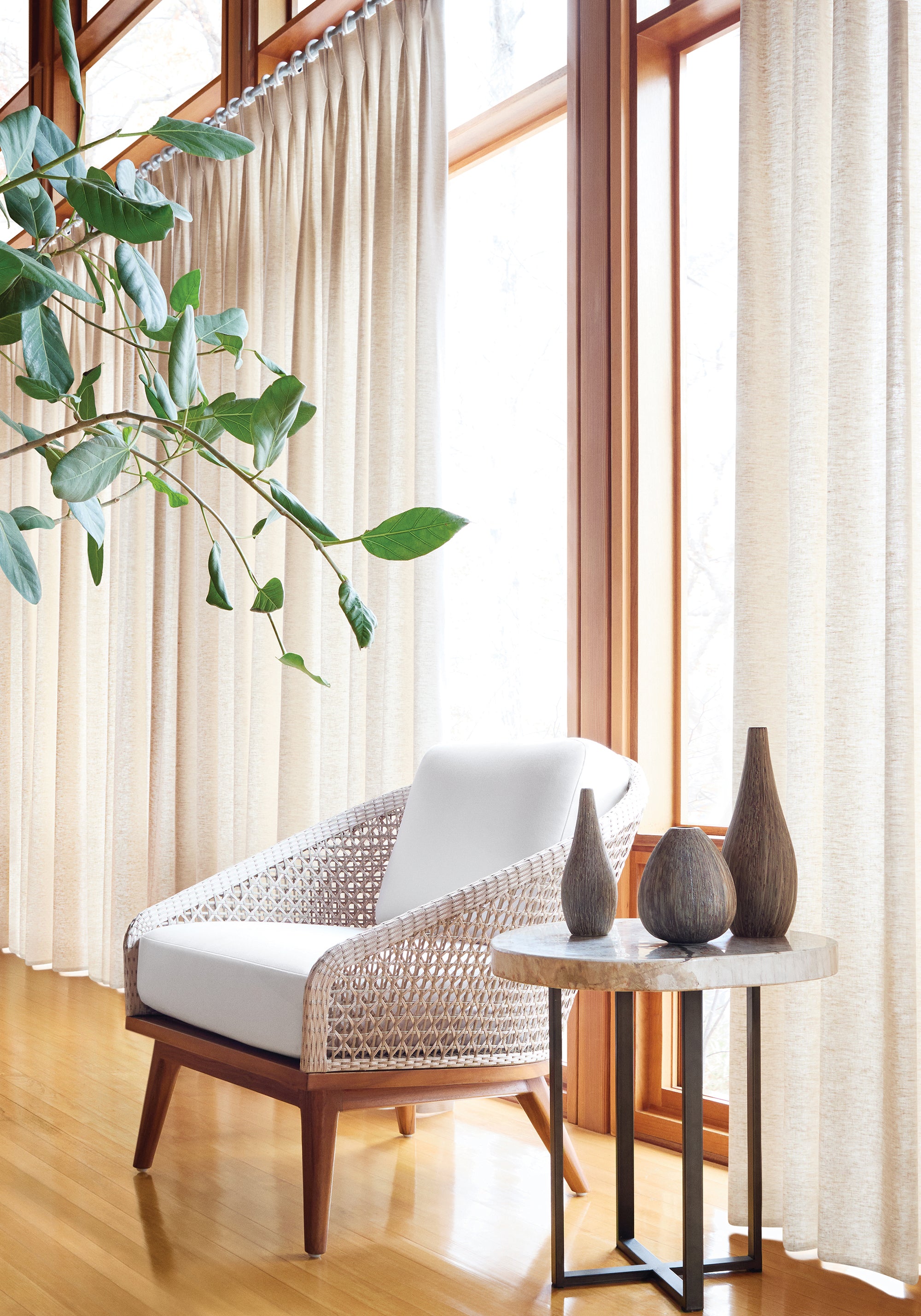 Dawn Linen wide woven fabric draperies in linen color - pattern number FWW7664 - by Thibaut in the Palisades collection