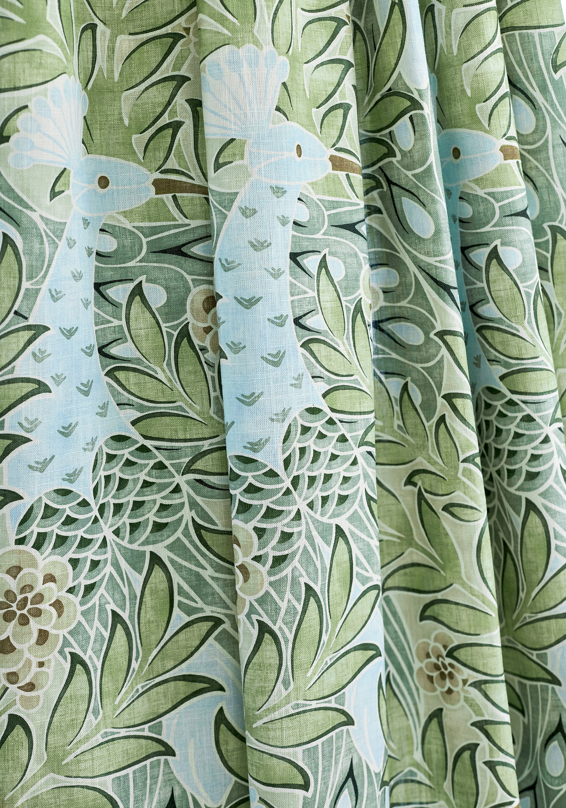 Detailed Desmond printed fabric in aqua and green color, pattern number F92922 of the Thibaut Paramount collection