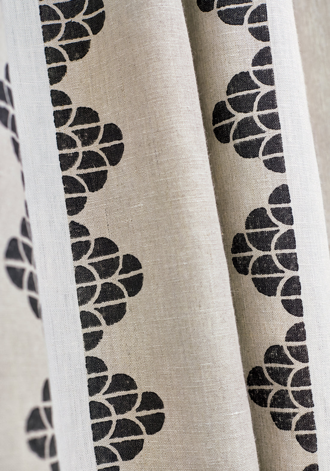 Detailed Dhara Stripe printed fabric in beige and black color, pattern number F92939 of the Thibaut Paramount collection