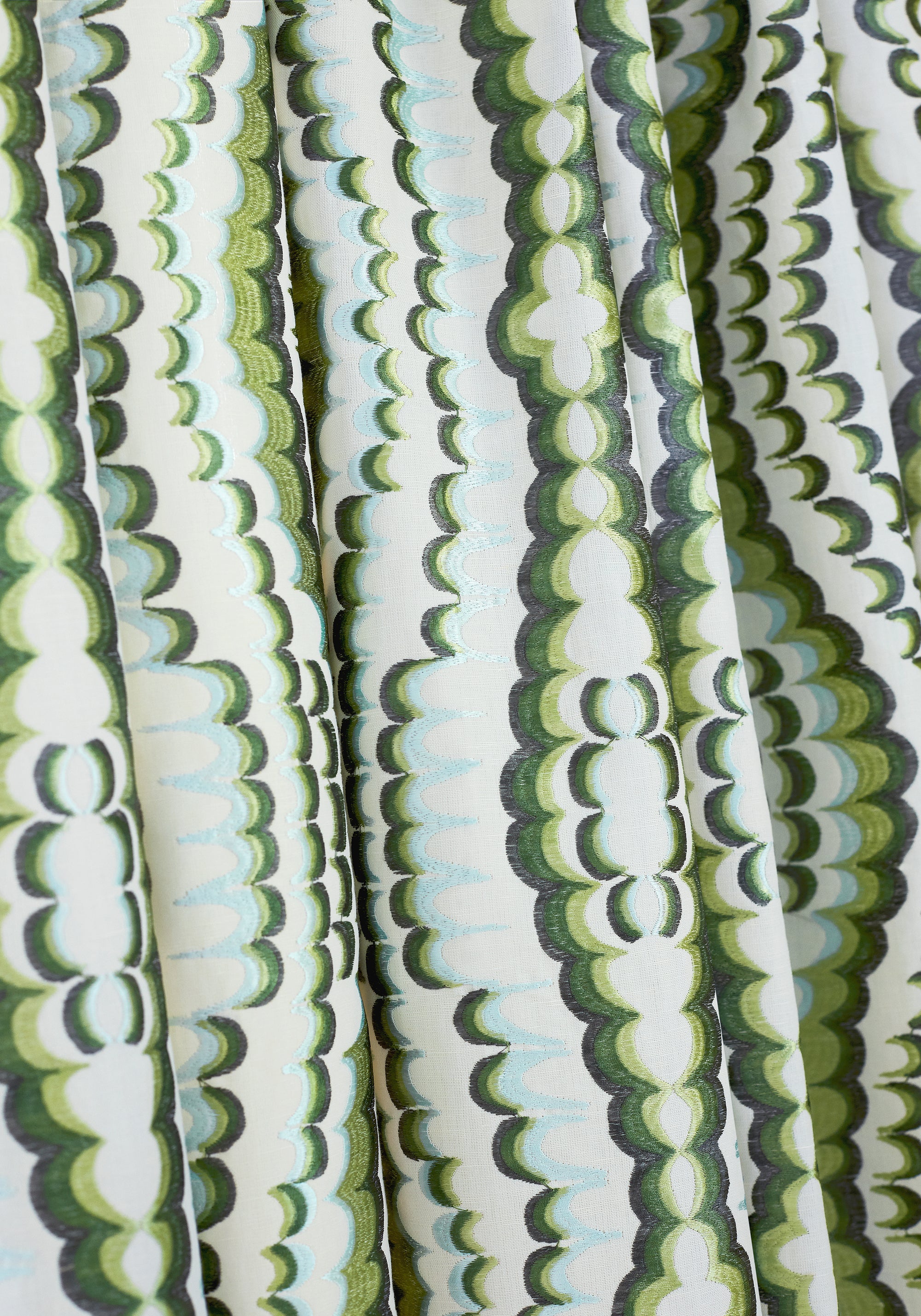 Detailed Ebru Embroidery woven fabric in green color, pattern number W72984 of the Thibaut Paramount collection