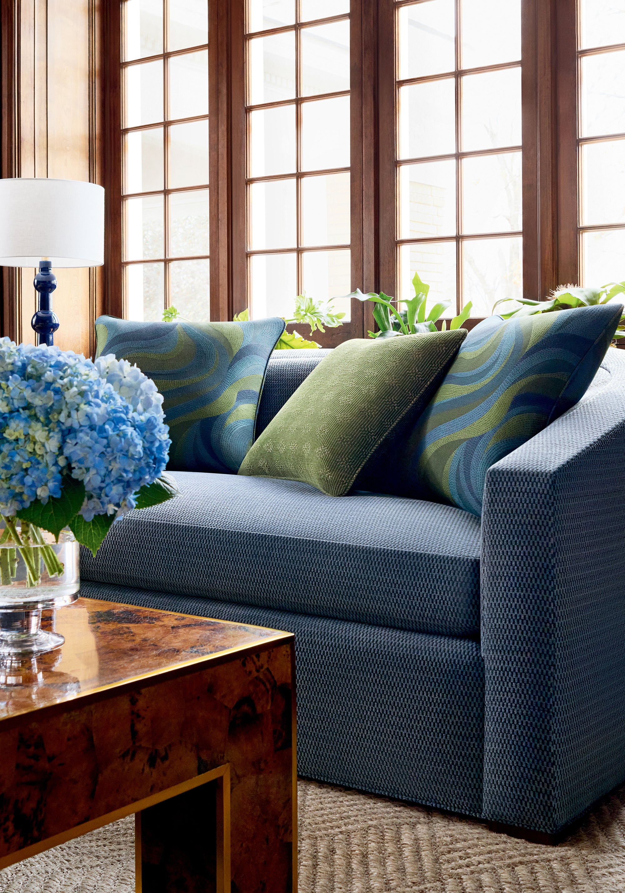 Sloane Sofa in Block Texture woven fabric in Block Texture fabric in heron color - pattern number W74236 - by Thibaut in the Passage collection
