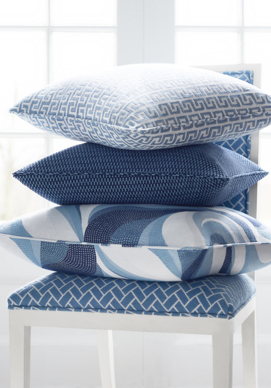 Pillow in Block Texture woven fabric in marine color - pattern number W74239 - by Thibaut in the Passage collection