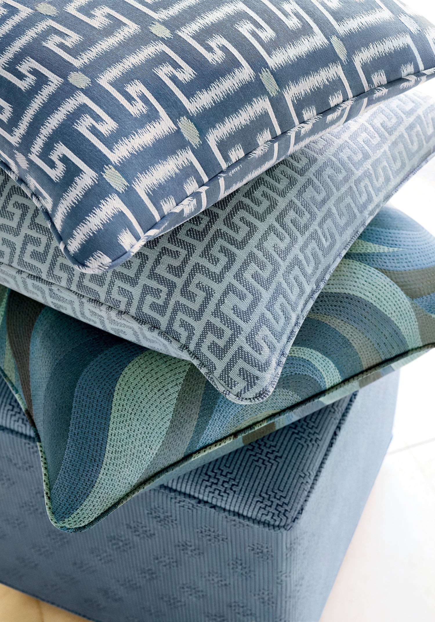 Pillow in Rhodes woven fabric in Heron color - pattern number W74230 - by Thibaut in the Passage collection