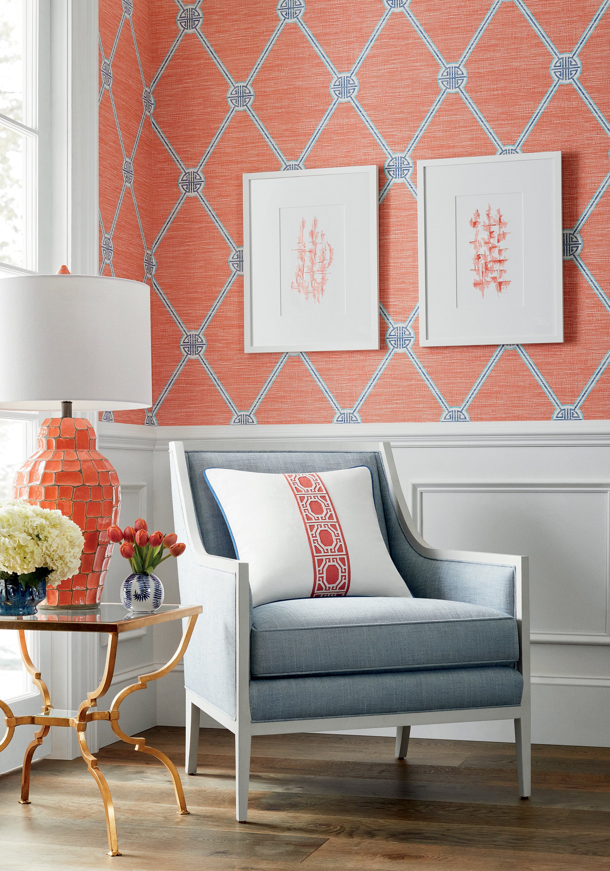Pasadena Chair in Thibaut Ambient woven fabric in Navy color, pattern number W75210