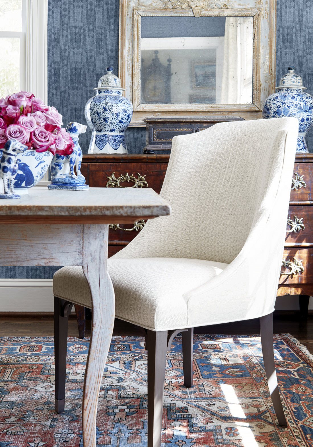 Bailey Dining Chair in Gatsby woven fabric in flax color - pattern number W80647 by Thibaut in the Pinnacle collection