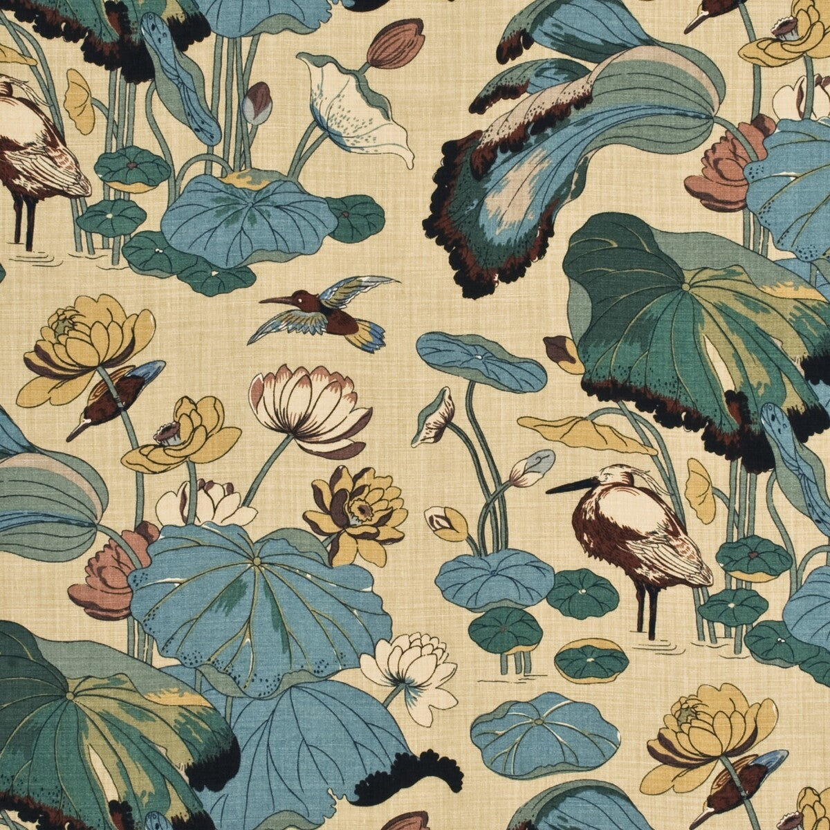 Nympheus Linen fabric in aqua/sand color - pattern R1206.3.0 - by G P &amp; J Baker in the Perennia collection
