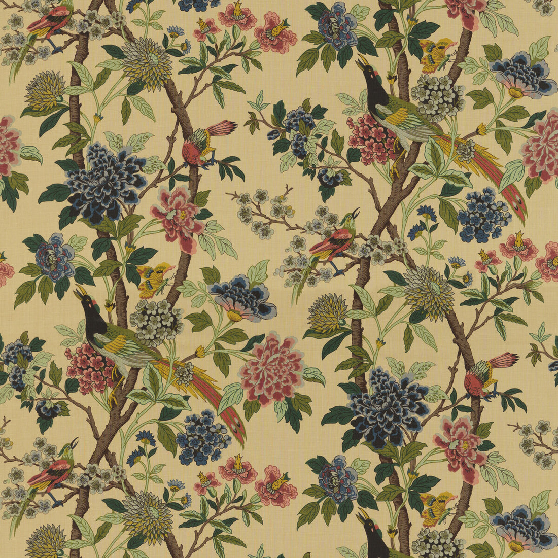 Hydrangea Bird fabric in rose/biscuit color - pattern R1355.3.0 - by G P &amp; J Baker in the East To West collection