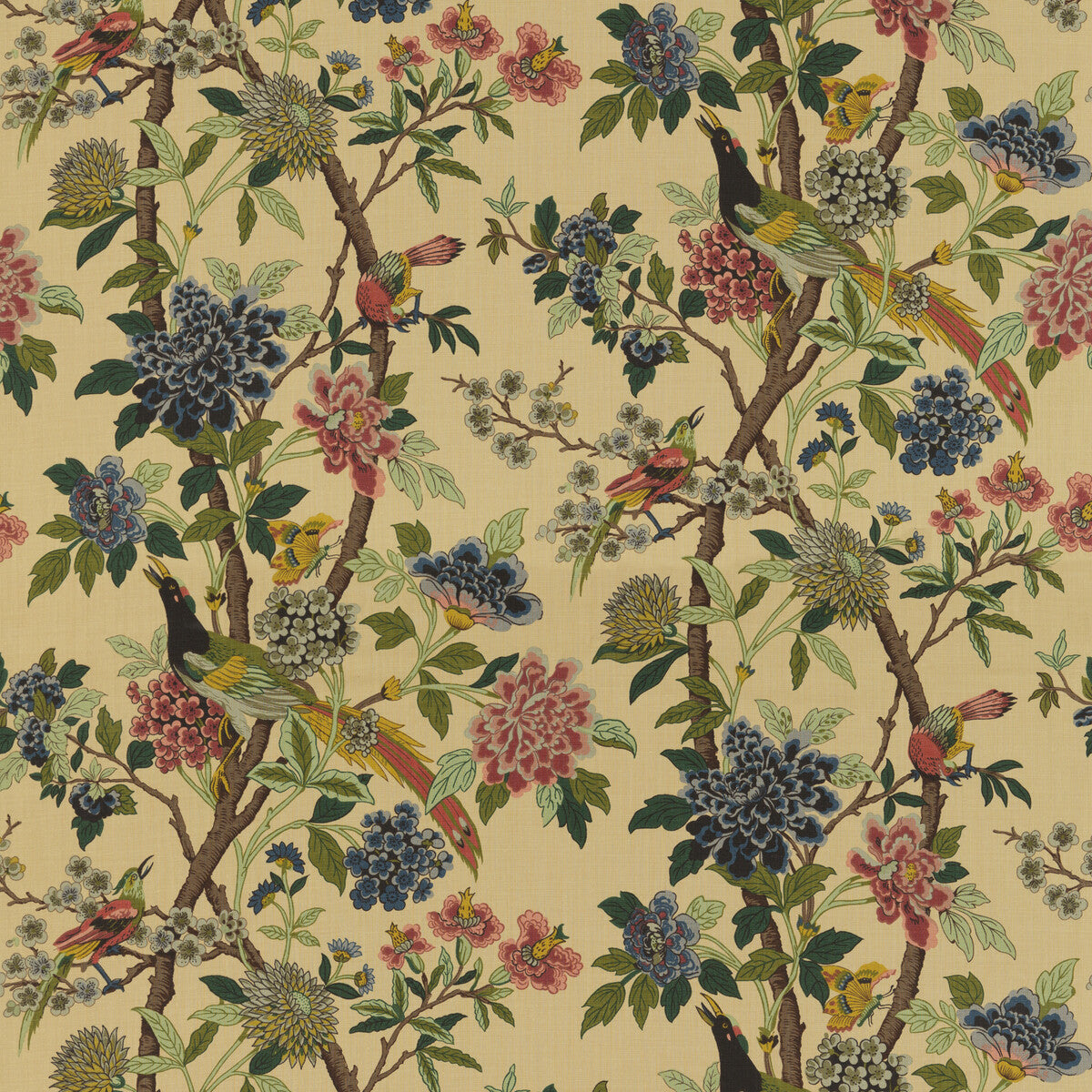 Hydrangea Bird fabric in rose/biscuit color - pattern R1355.3.0 - by G P & J Baker in the East To West collection