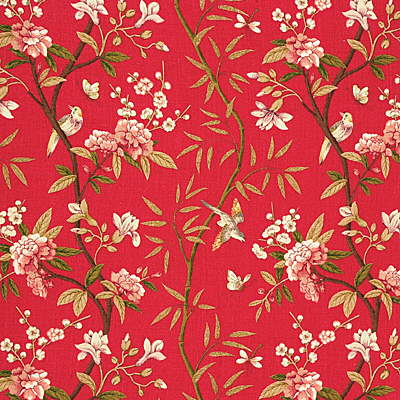 Peony &amp; Blossom fabric in red/moss color - pattern R1368.1.0 - by G P &amp; J Baker in the Perandor collection