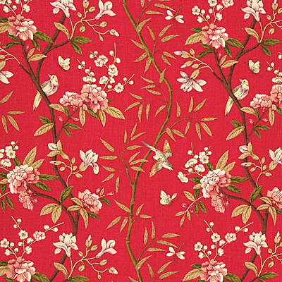 Peony & Blossom fabric in red/moss color - pattern R1368.1.0 - by G P & J Baker in the Perandor collection