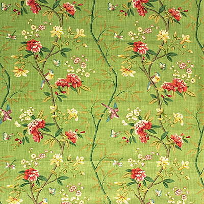 Peony &amp; Blossom fabric in apple green/brick color - pattern R1368.6.0 - by G P &amp; J Baker in the Perandor collection