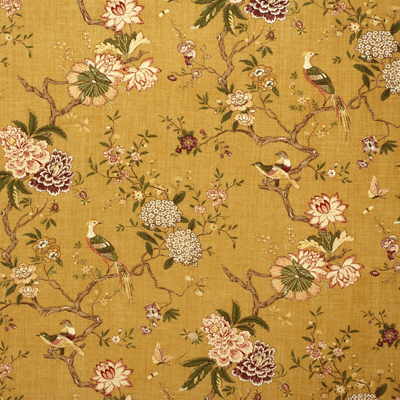 Oriental Bird fabric in gold color - pattern R1398.1.0 - by G P &amp; J Baker in the Mallory collection