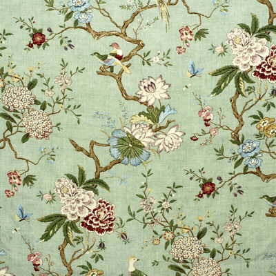 Oriental Bird fabric in eau de nil color - pattern R1398.2.0 - by G P &amp; J Baker in the Mallory collection