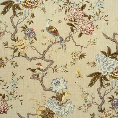 Oriental Bird fabric in olive/stone color - pattern R1398.4.0 - by G P &amp; J Baker in the Mallory collection