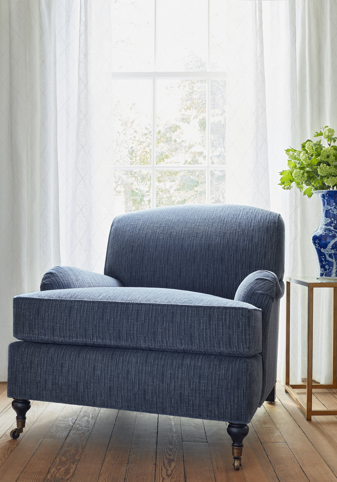 Chatham Chair in Dominic woven fabric in navy color - pattern number W789123 by Thibaut in the Reverie collection