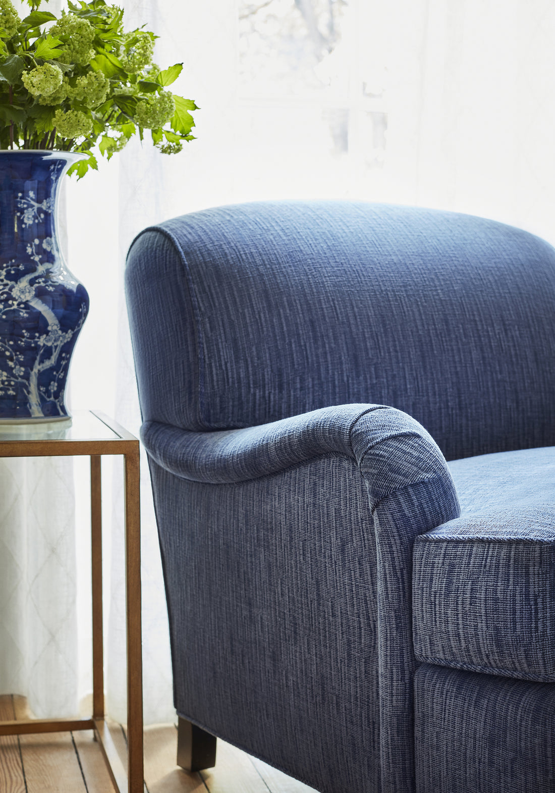 Chatham Chair in Dominic woven fabric in midnight color - pattern number W789122 - by Thibaut in the Reverie collection