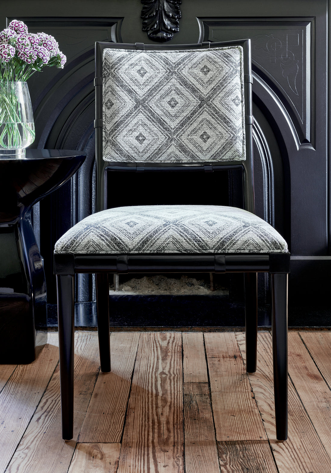 Greenwich Dining Chair in Ellison woven fabric in black color - pattern number W789129 - by Thibaut in the Reverie collection