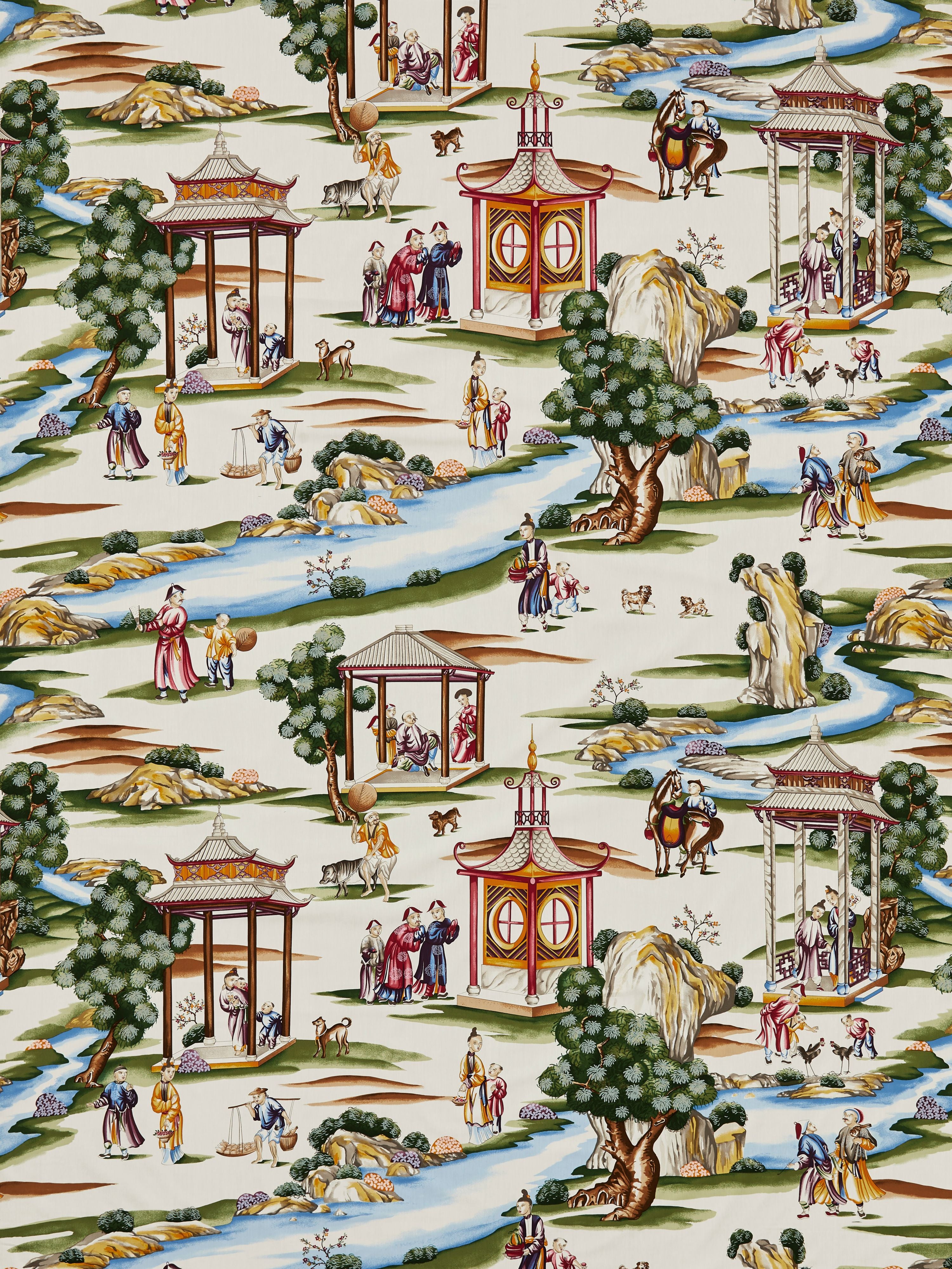 Shanghai Cotton Print fabric in multi on cream color - pattern number SC 000116264 - by Scalamandre in the Scalamandre Fabrics Book 1 collection
