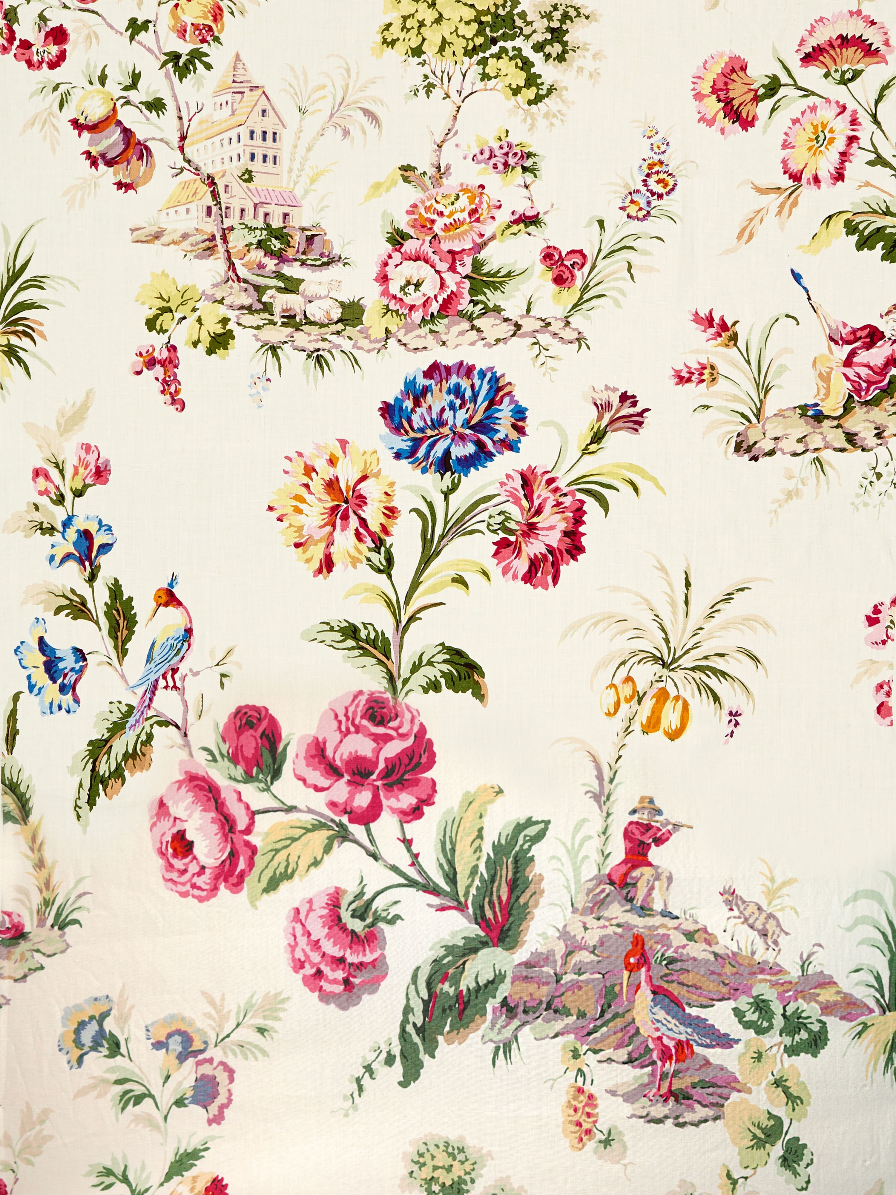 Somerset Linen Print fabric in bloom color - pattern number SC 000116584 - by Scalamandre in the Scalamandre Fabrics Book 1 collection