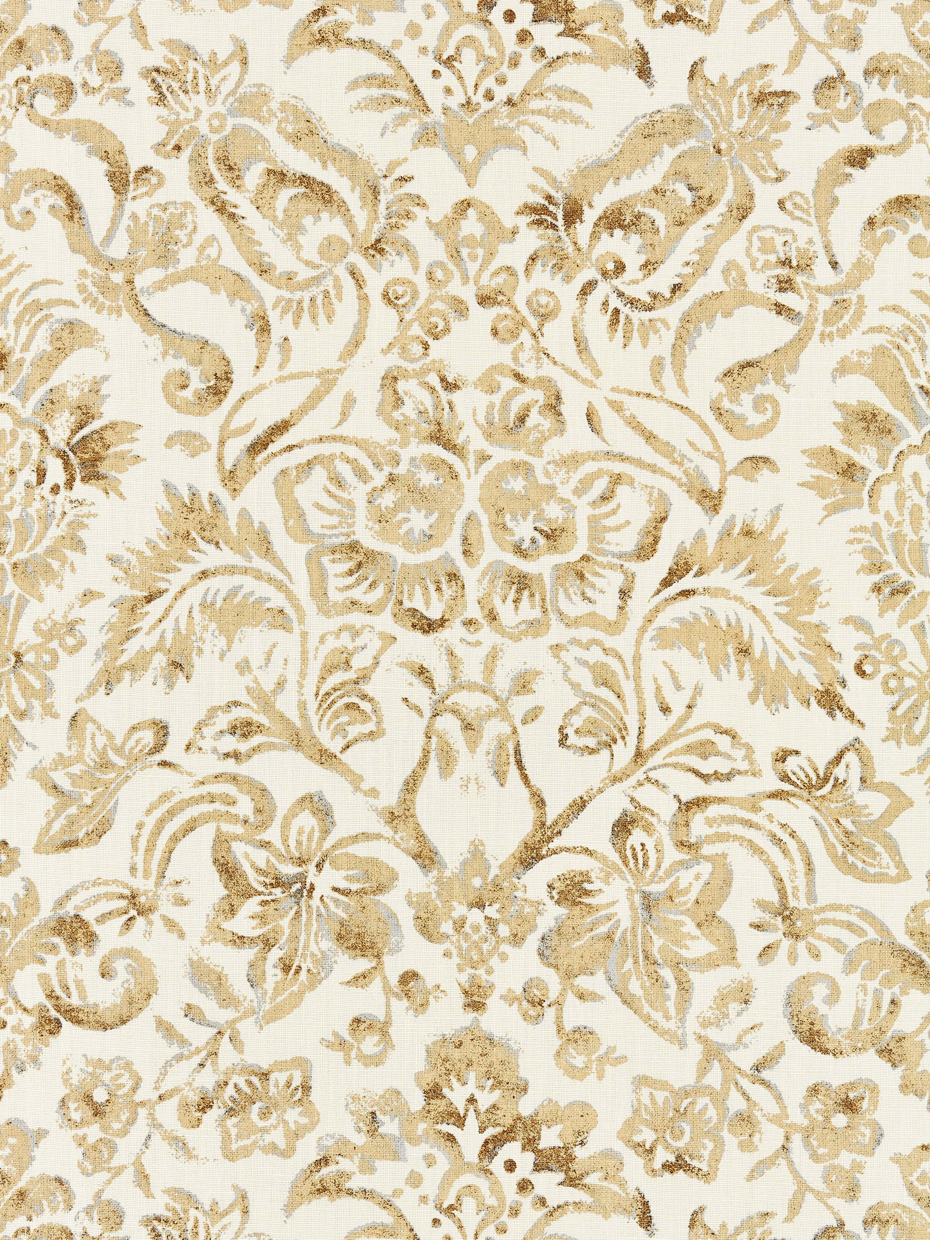 Mansfield Damask Print fabric in ivory and burnished gold color - pattern number SC 000116598 - by Scalamandre in the Scalamandre Fabrics Book 1 collection