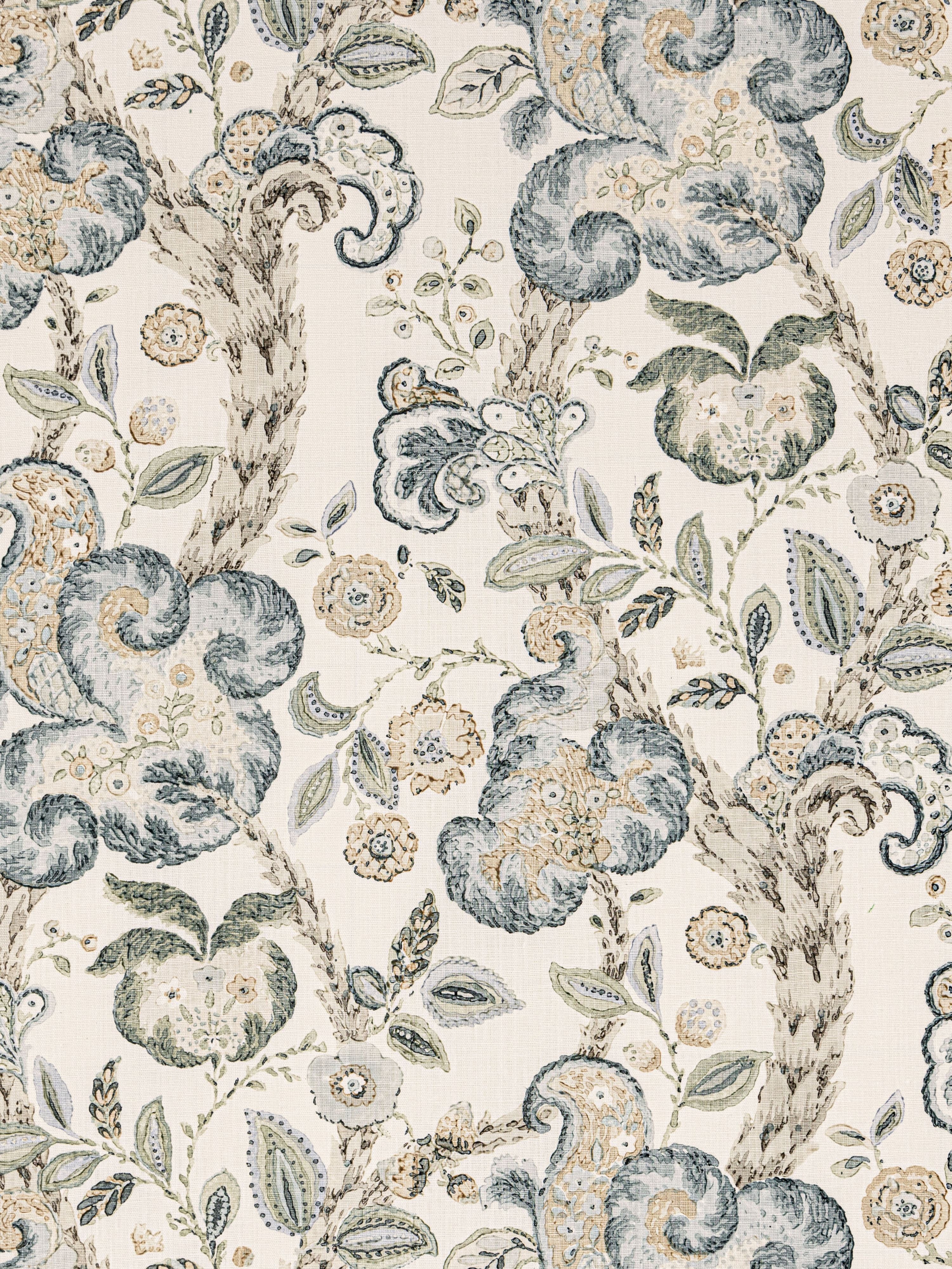 Cumbria Hand Block Print fabric in aquamarine on ivory color - pattern number SC 000116603 - by Scalamandre in the Scalamandre Fabrics Book 1 collection