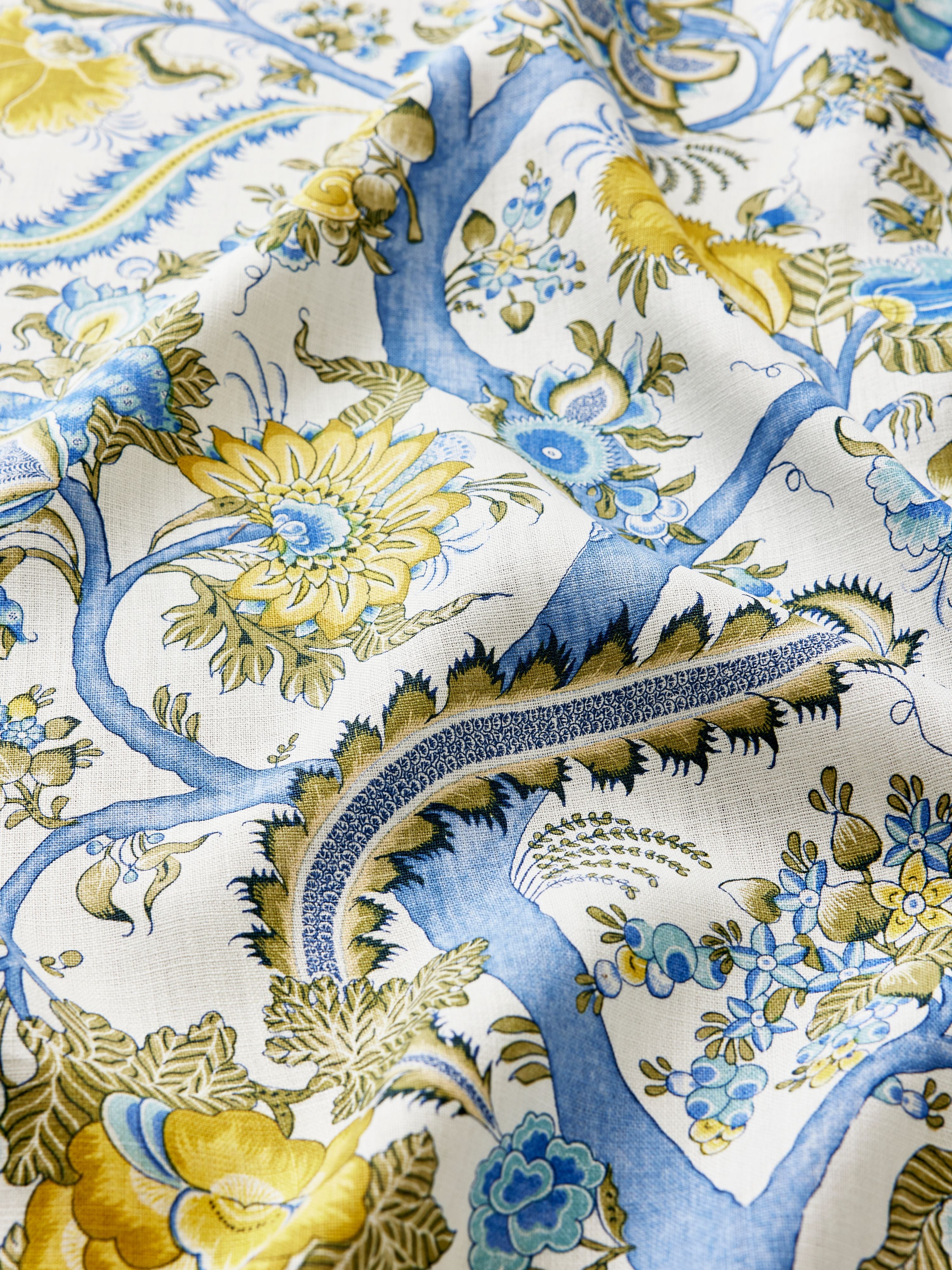 Metropolitan Palampore Print fabric in sky and sunlight color - pattern number SC 000116649 - by Scalamandre in the Scalamandre Fabrics Book 1 collection