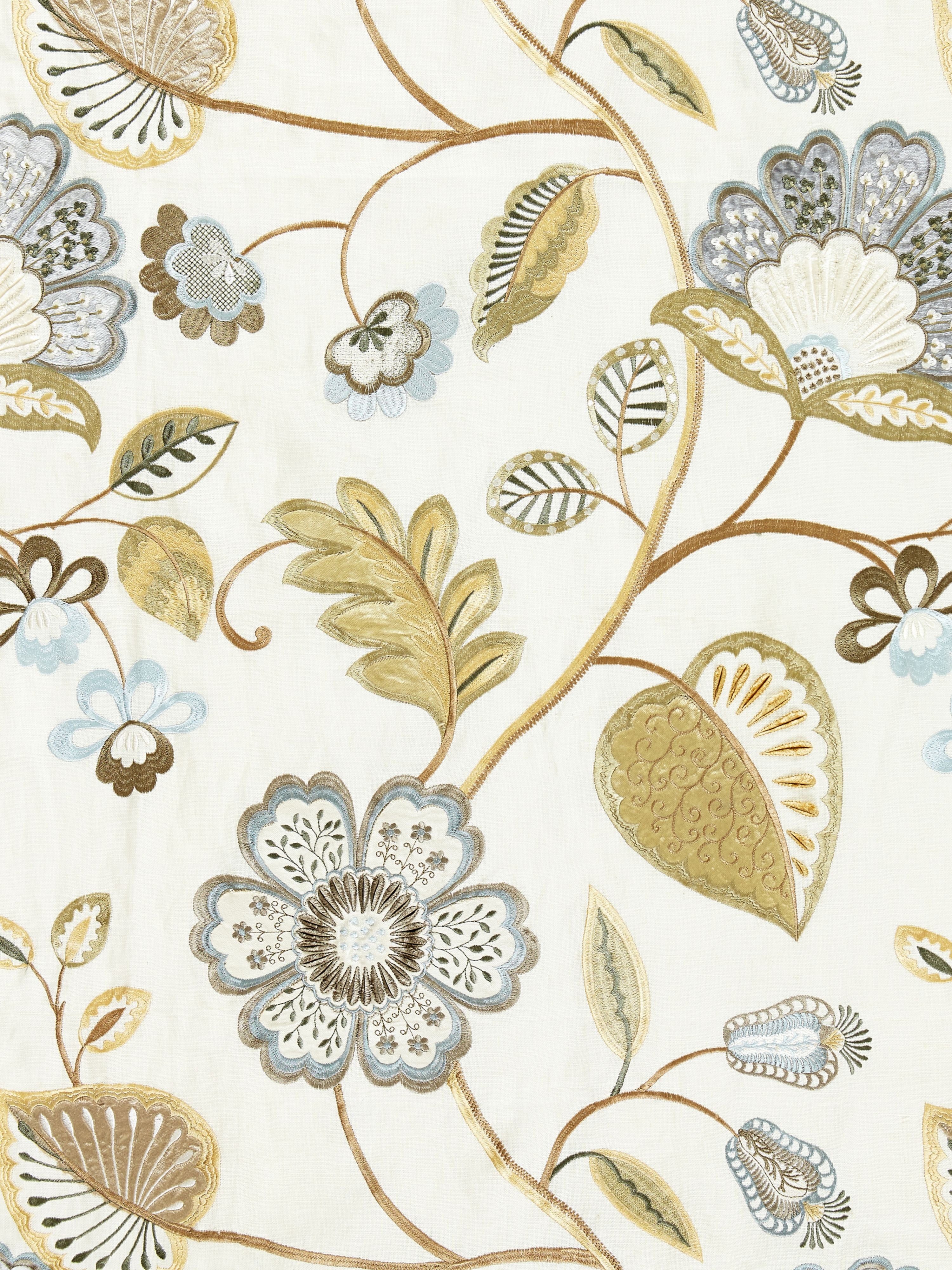 Willowood Embroidery fabric in summer sage color - pattern number SC 000127071 - by Scalamandre in the Scalamandre Fabrics Book 1 collection
