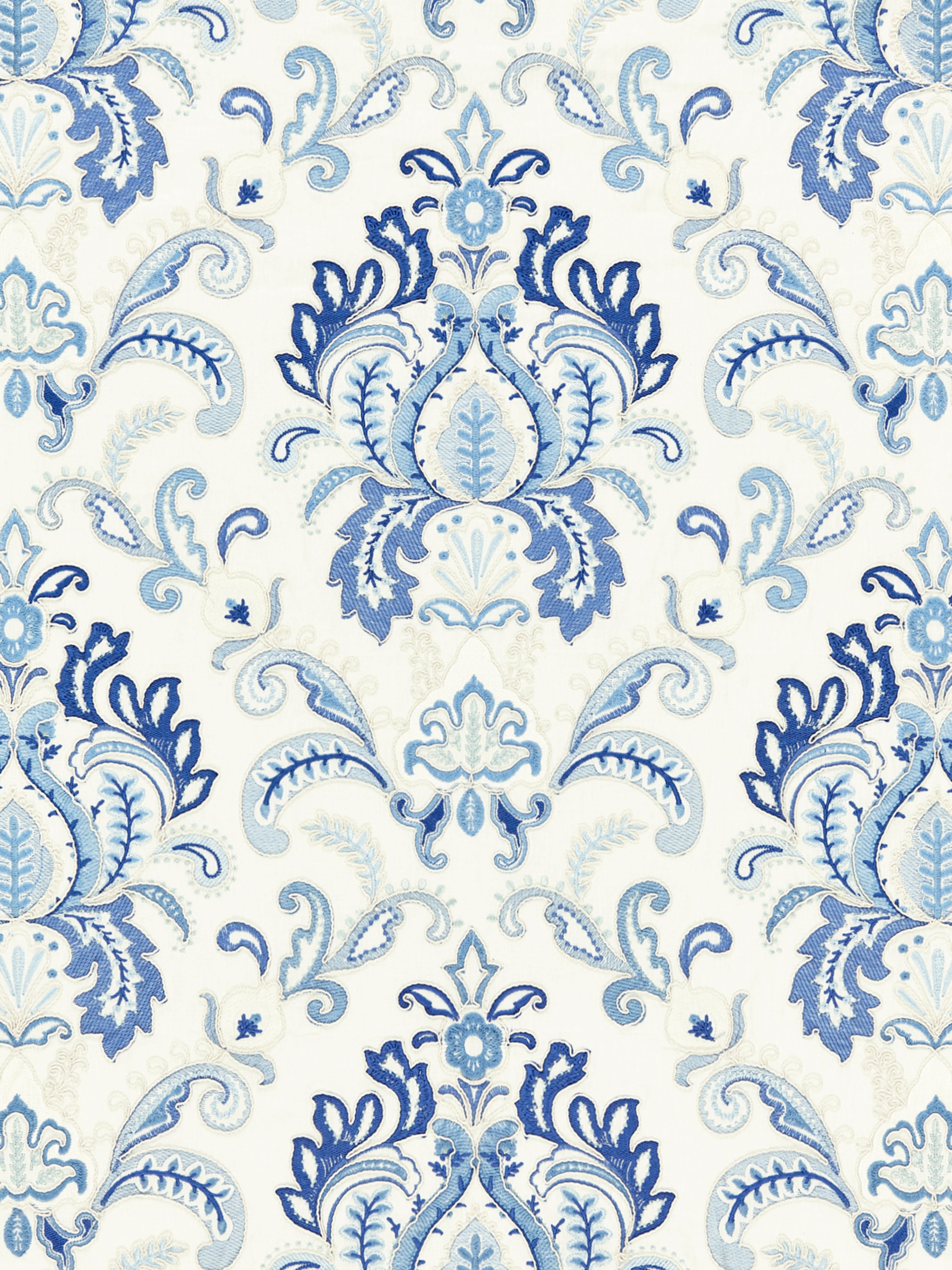 Ava Damask Embroidery fabric in porcelain color - pattern number SC 000127164 - by Scalamandre in the Scalamandre Fabrics Book 1 collection
