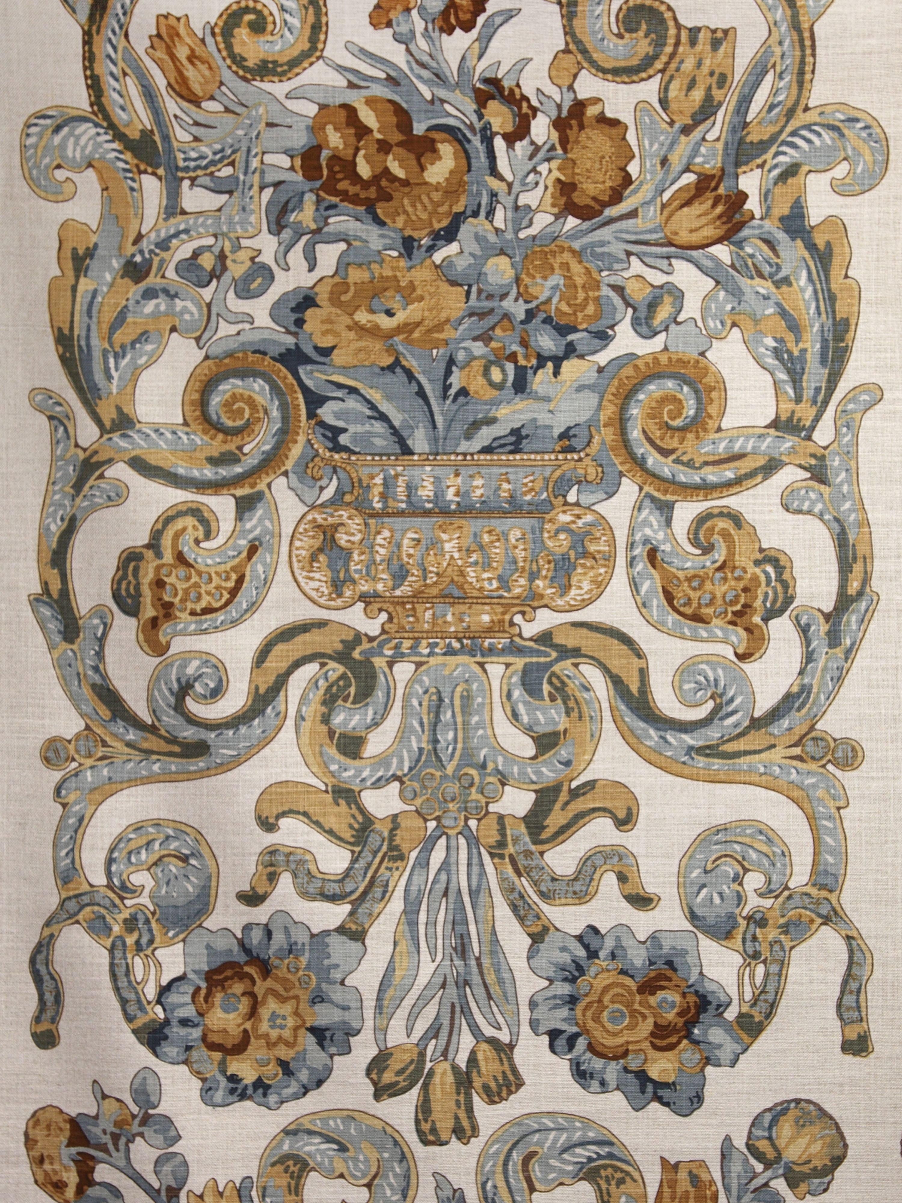 Baroque Floral Canvas fabric in multi blue and oakwood color - pattern number SC 000216136M - by Scalamandre in the Scalamandre Fabrics Book 1 collection