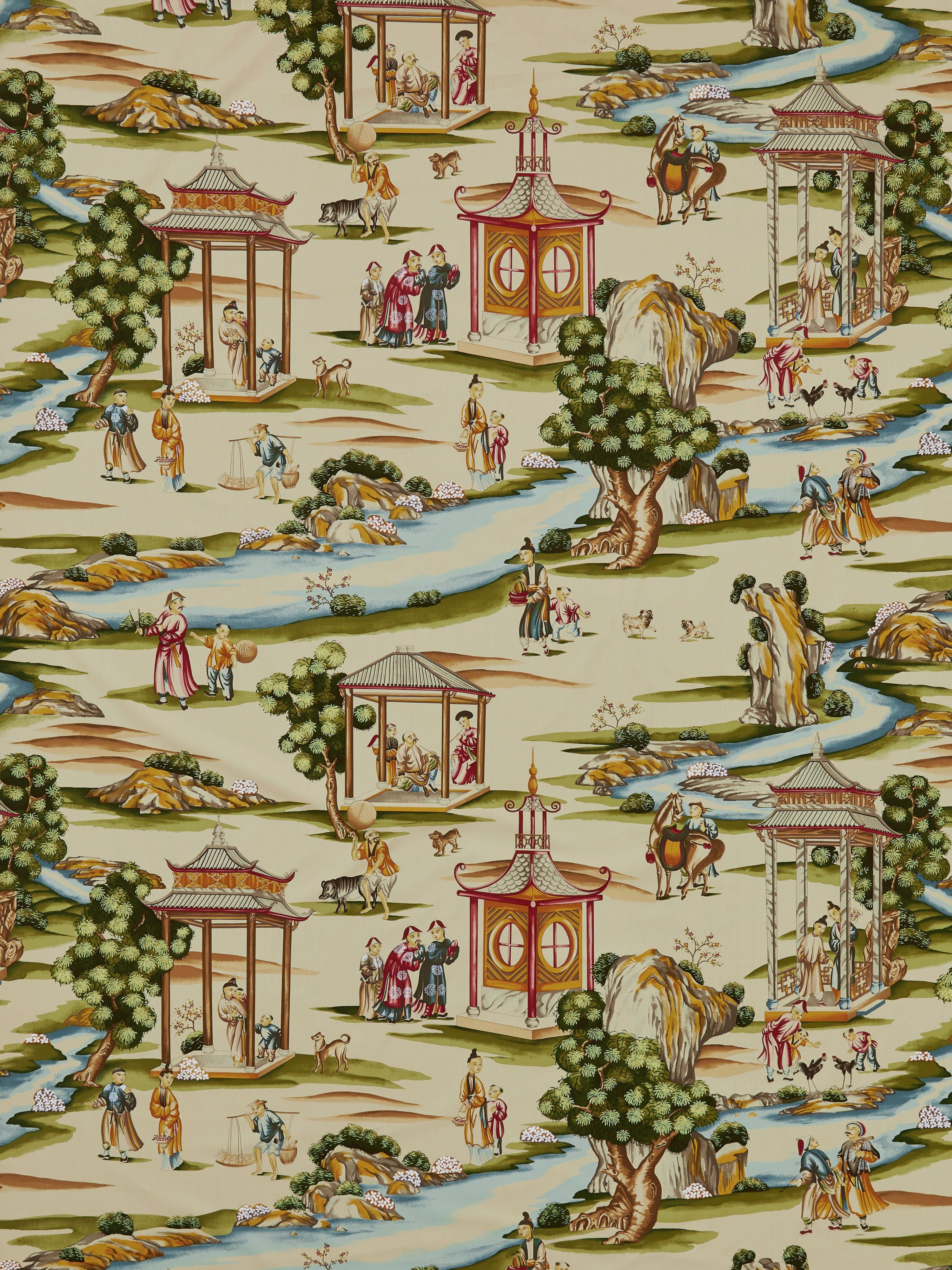 Shanghai Cotton Print fabric in multi on tea stain color - pattern number SC 000216264 - by Scalamandre in the Scalamandre Fabrics Book 1 collection