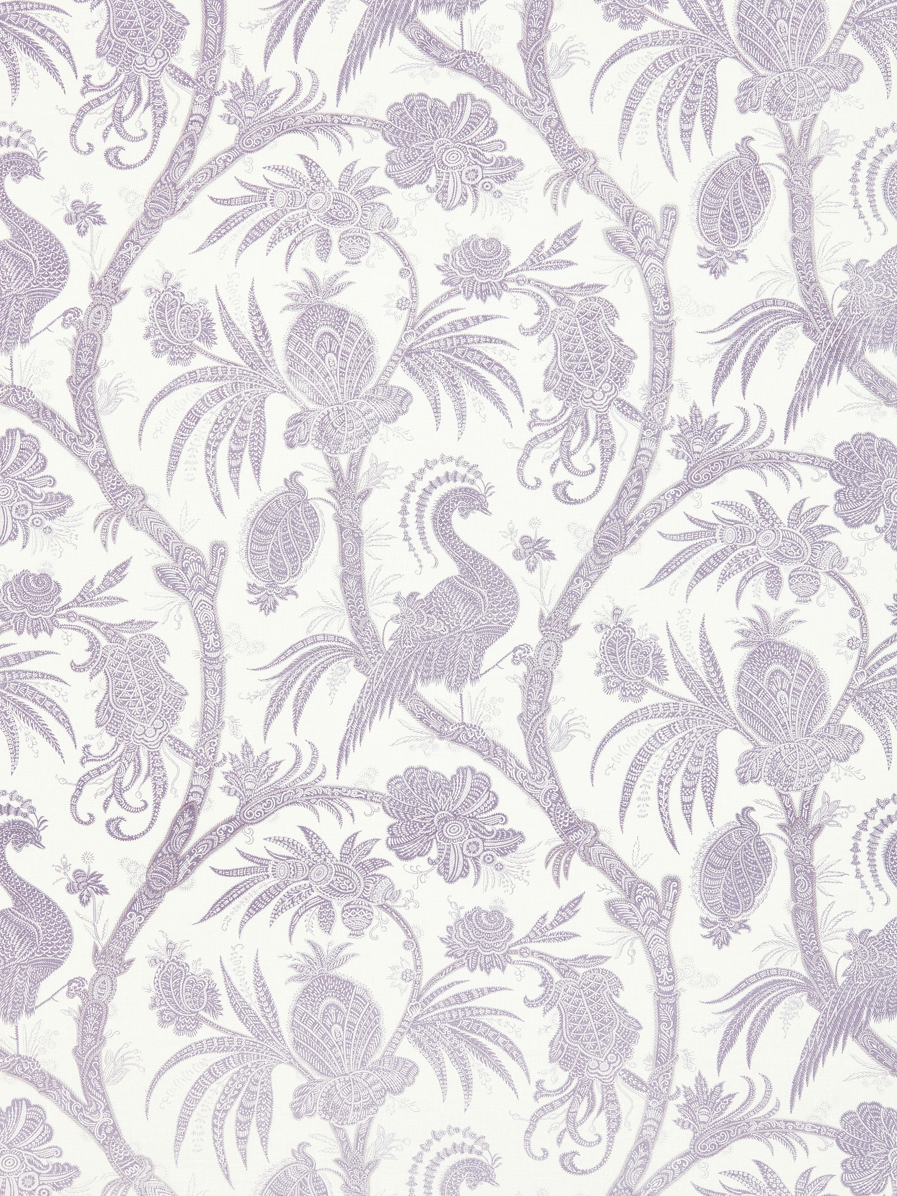 Balinese Peacock Linen Print fabric in lavender color - pattern number SC 000216575 - by Scalamandre in the Scalamandre Fabrics Book 1 collection