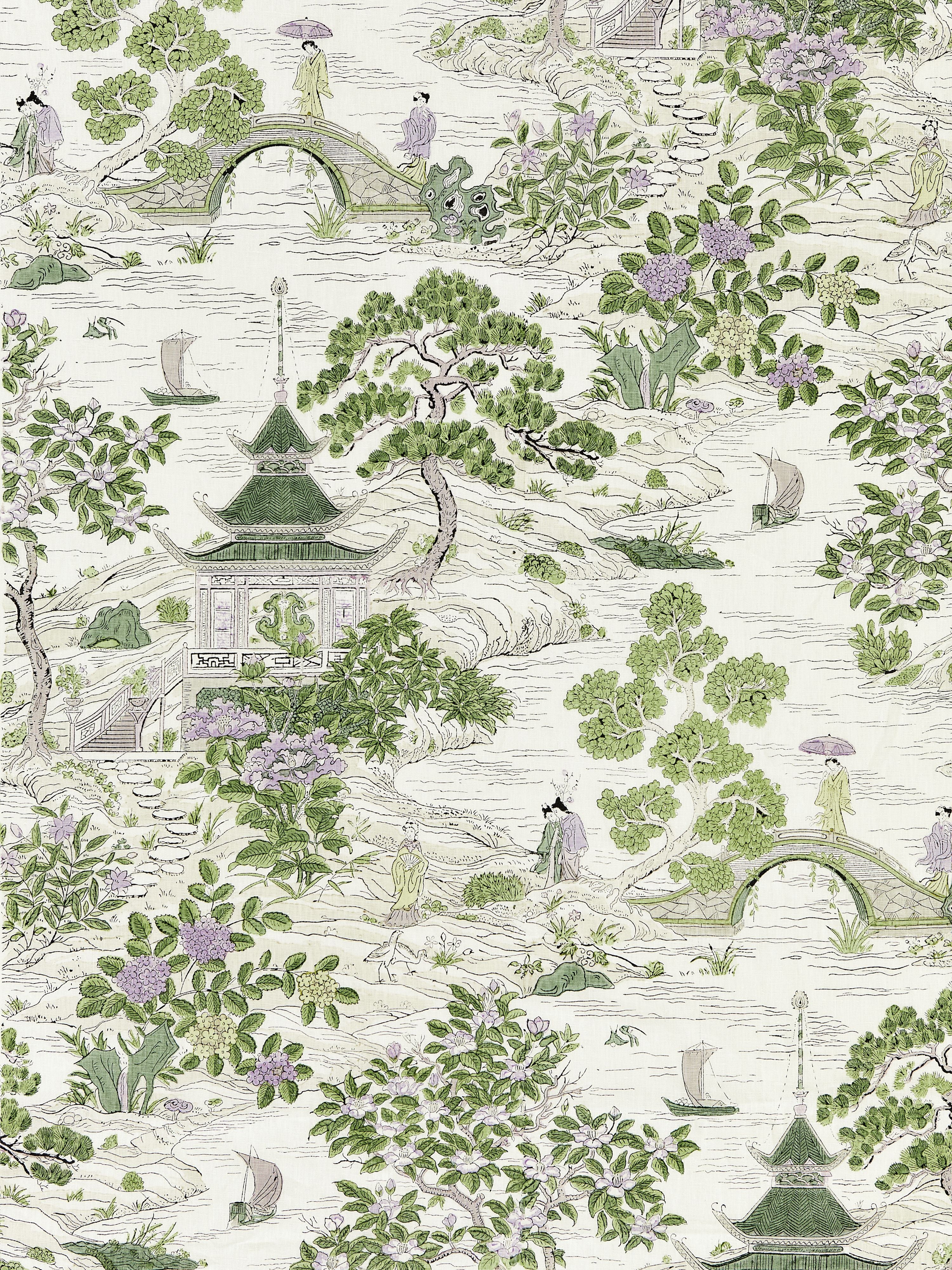 Satomi Hand Block Print fabric in lavender and citron color - pattern number SC 000216624 - by Scalamandre in the Scalamandre Fabrics Book 1 collection