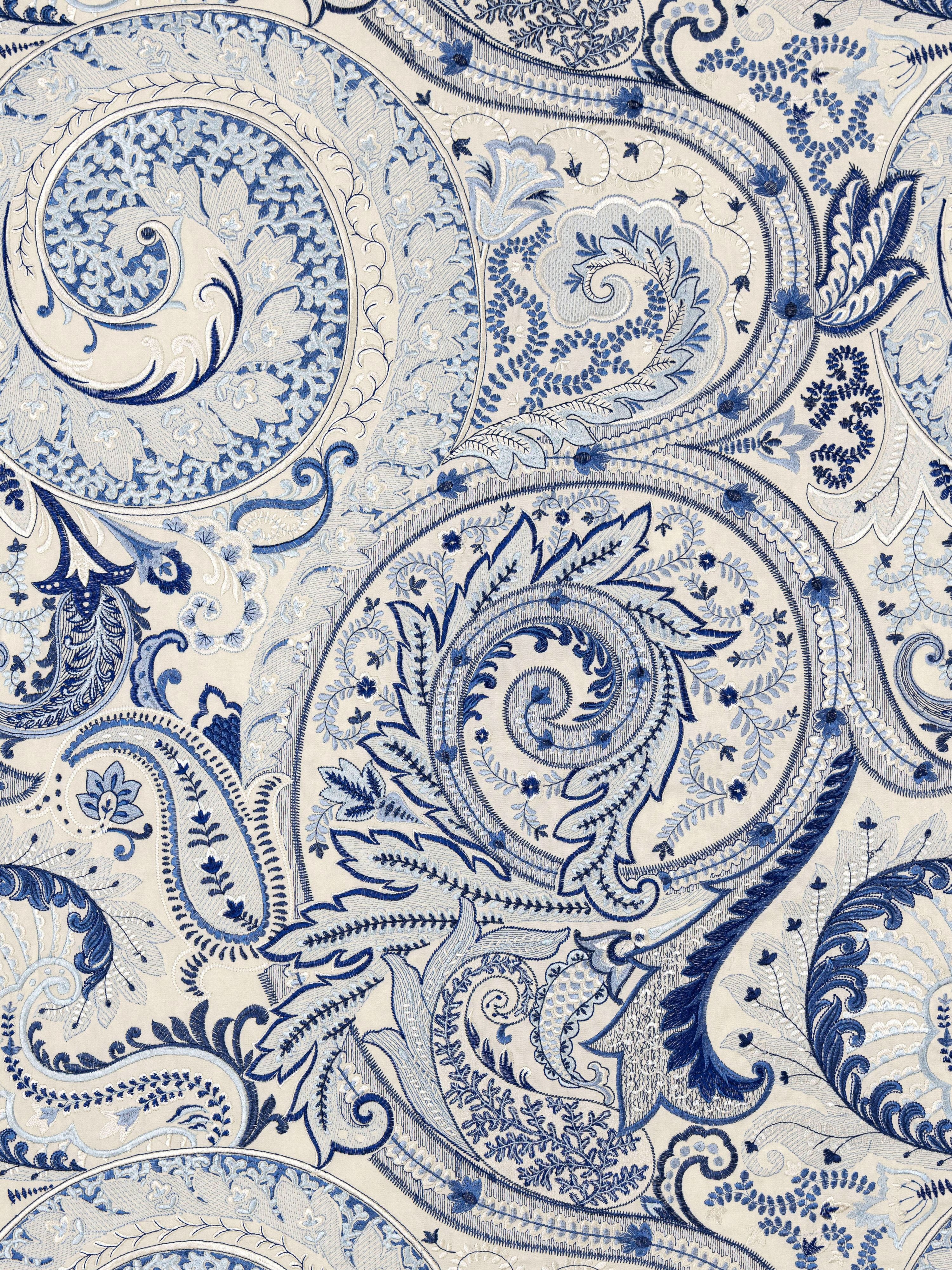 Malabar Paisley Embroidery fabric in porcelain color - pattern number SC 000227124 - by Scalamandre in the Scalamandre Fabrics Book 1 collection