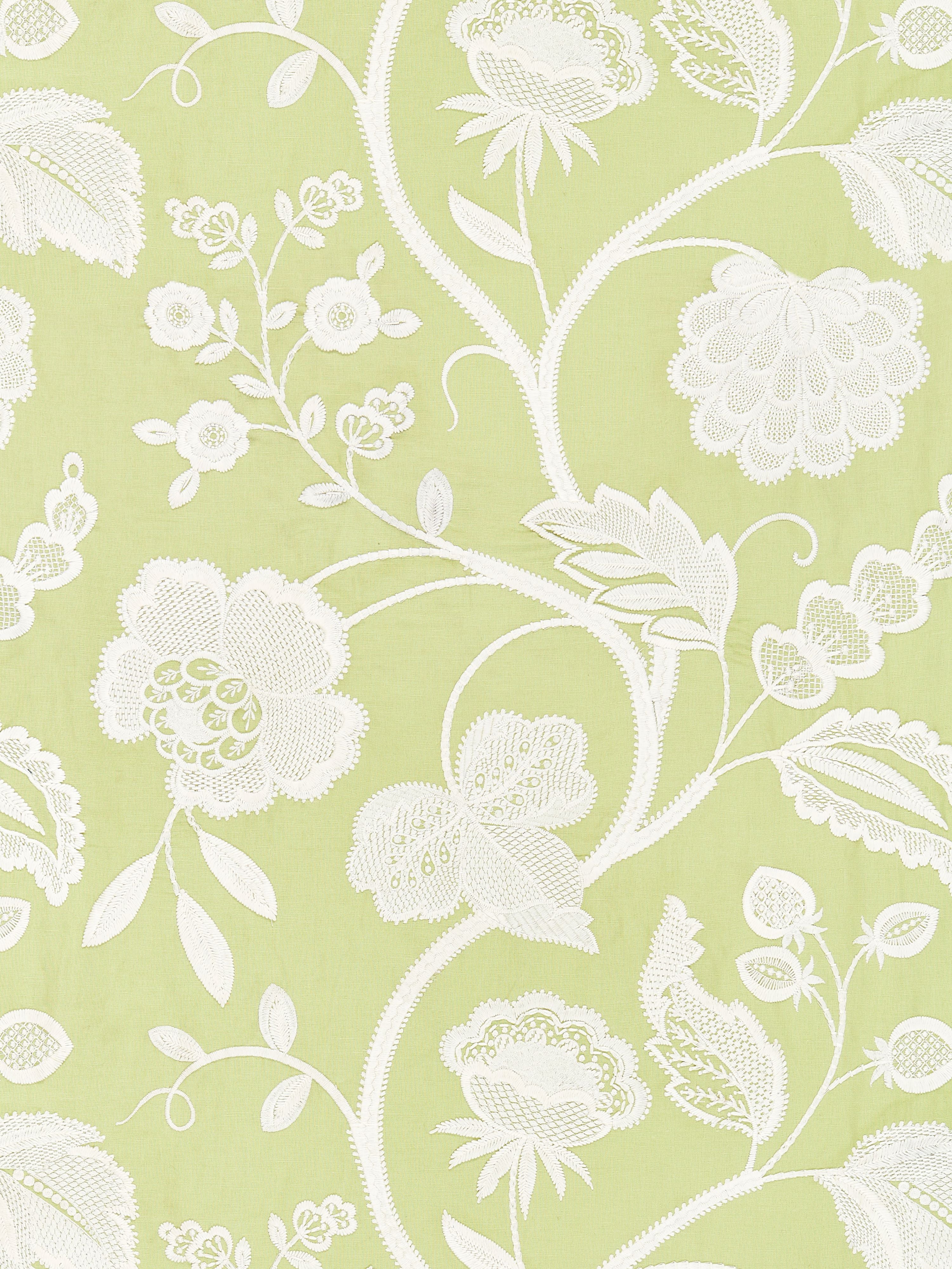 Kensington Embroidery fabric in celery color - pattern number SC 000227151 - by Scalamandre in the Scalamandre Fabrics Book 1 collection