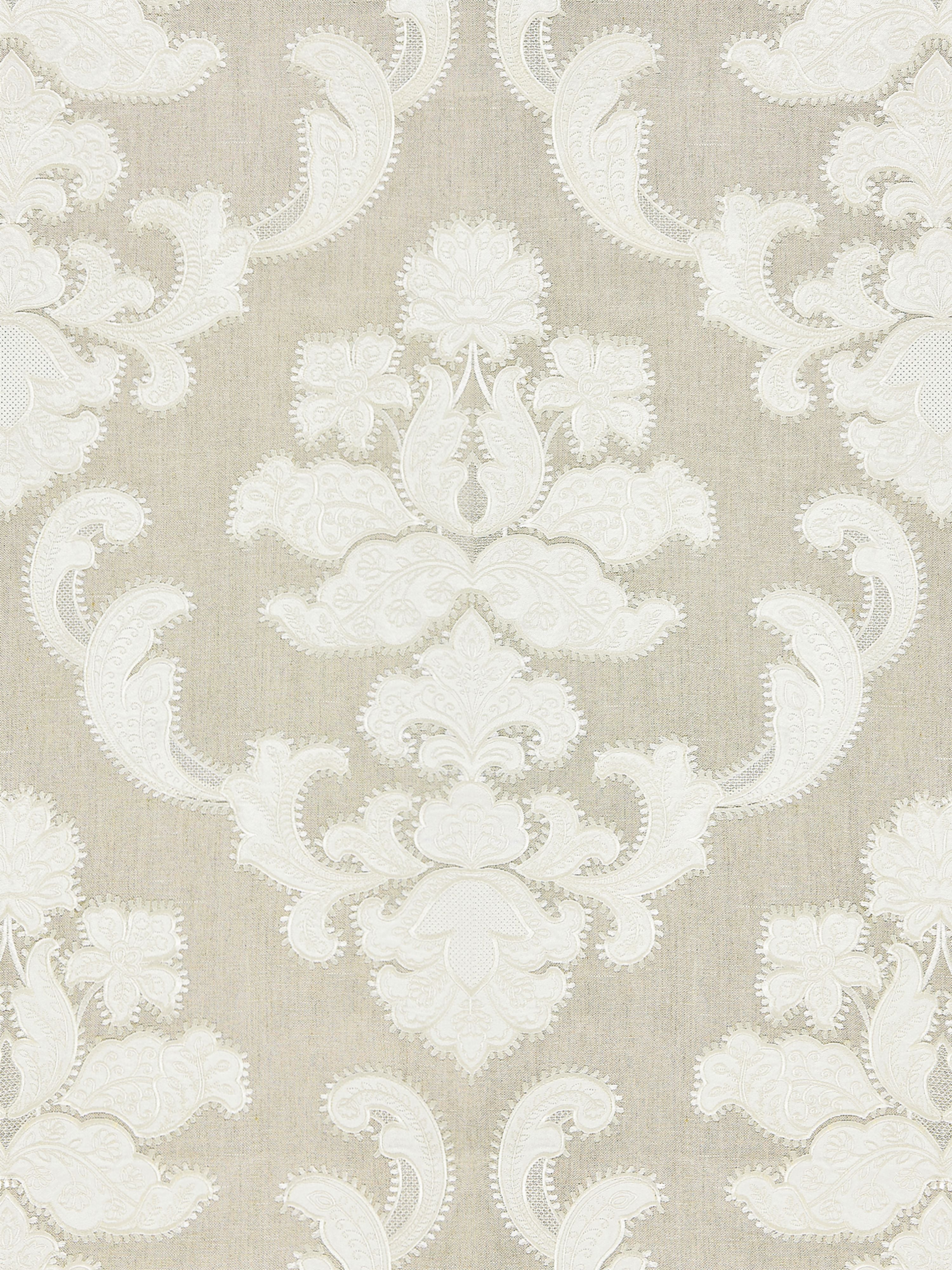 Cornelia Damask Embroidery fabric in flax color - pattern number SC 000227160 - by Scalamandre in the Scalamandre Fabrics Book 1 collection