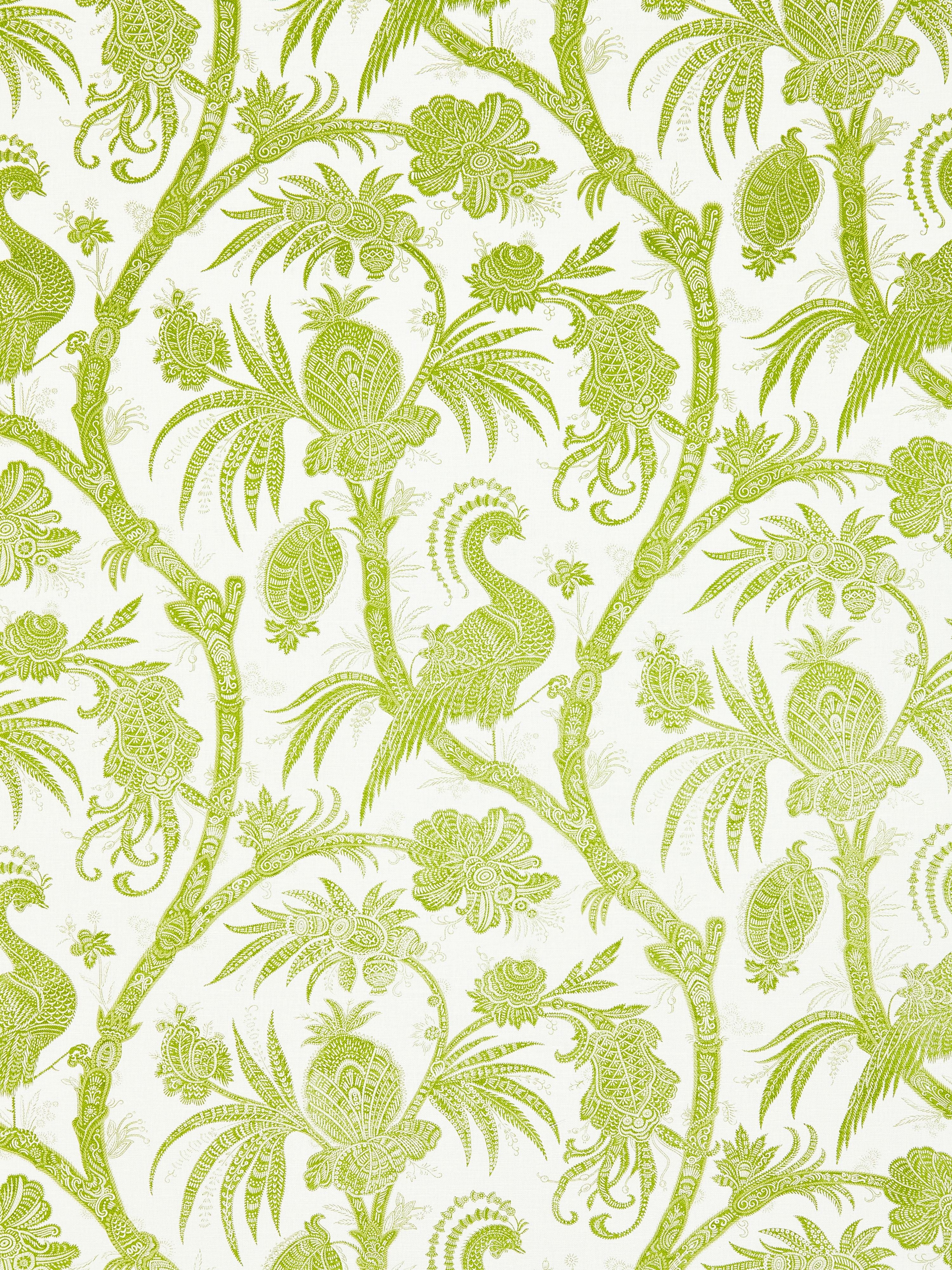 Balinese Peacock Linen Print fabric in pear color - pattern number SC 000316575 - by Scalamandre in the Scalamandre Fabrics Book 1 collection