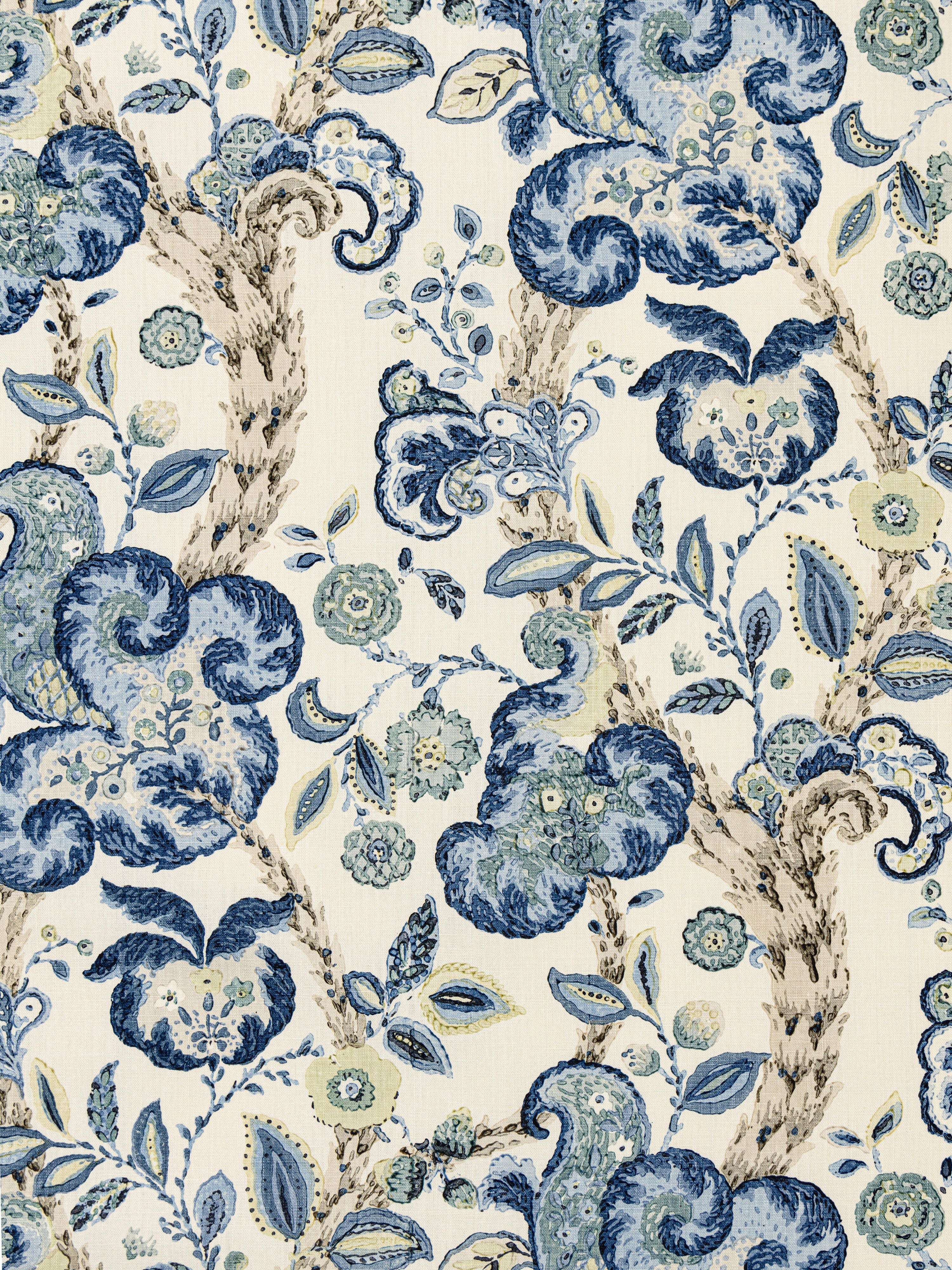 Cumbria Hand Block Print fabric in china blue on ivory color - pattern number SC 000316603 - by Scalamandre in the Scalamandre Fabrics Book 1 collection