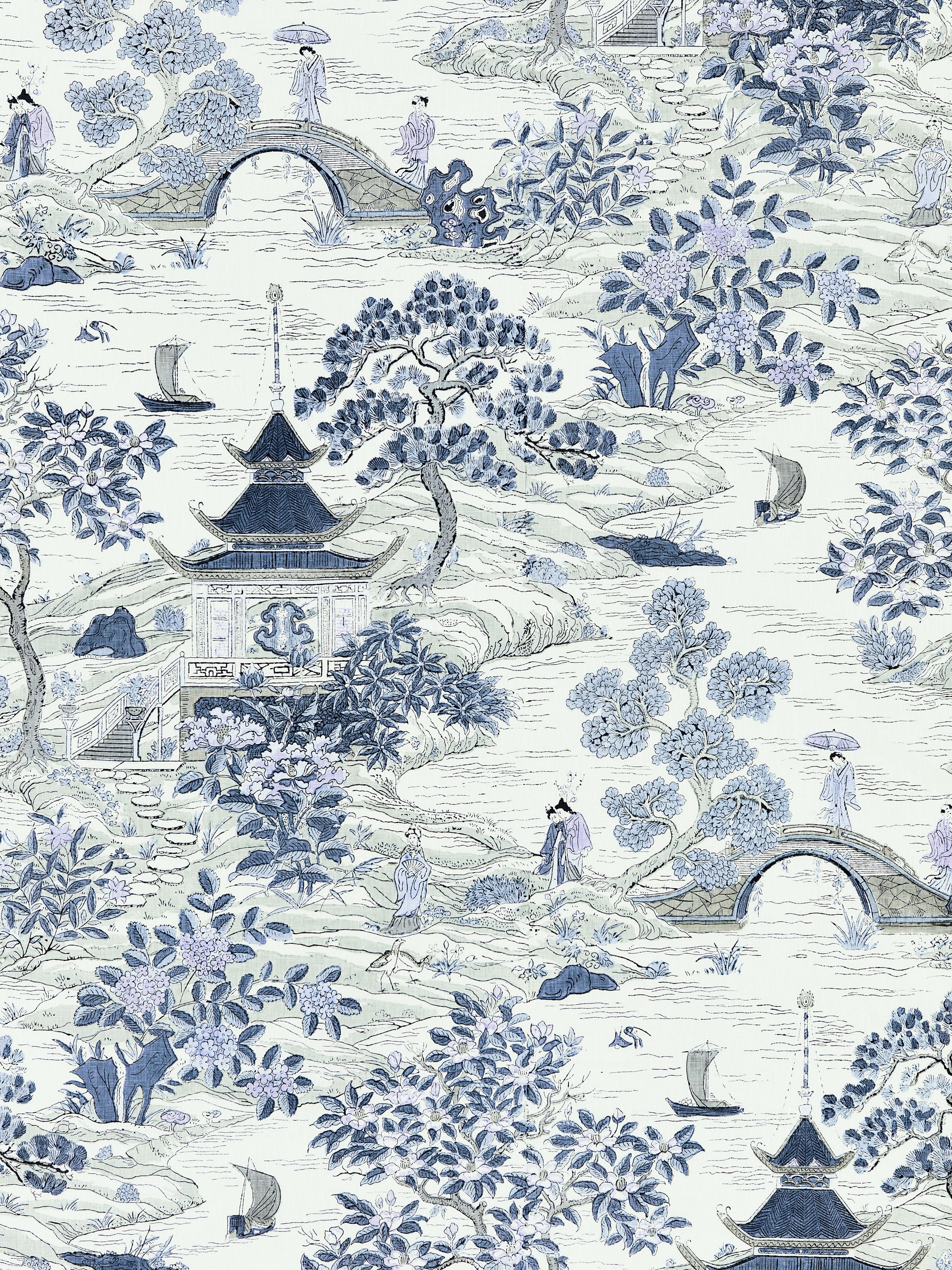 Satomi Hand Block Print fabric in evening blue color - pattern number SC 000316624 - by Scalamandre in the Scalamandre Fabrics Book 1 collection
