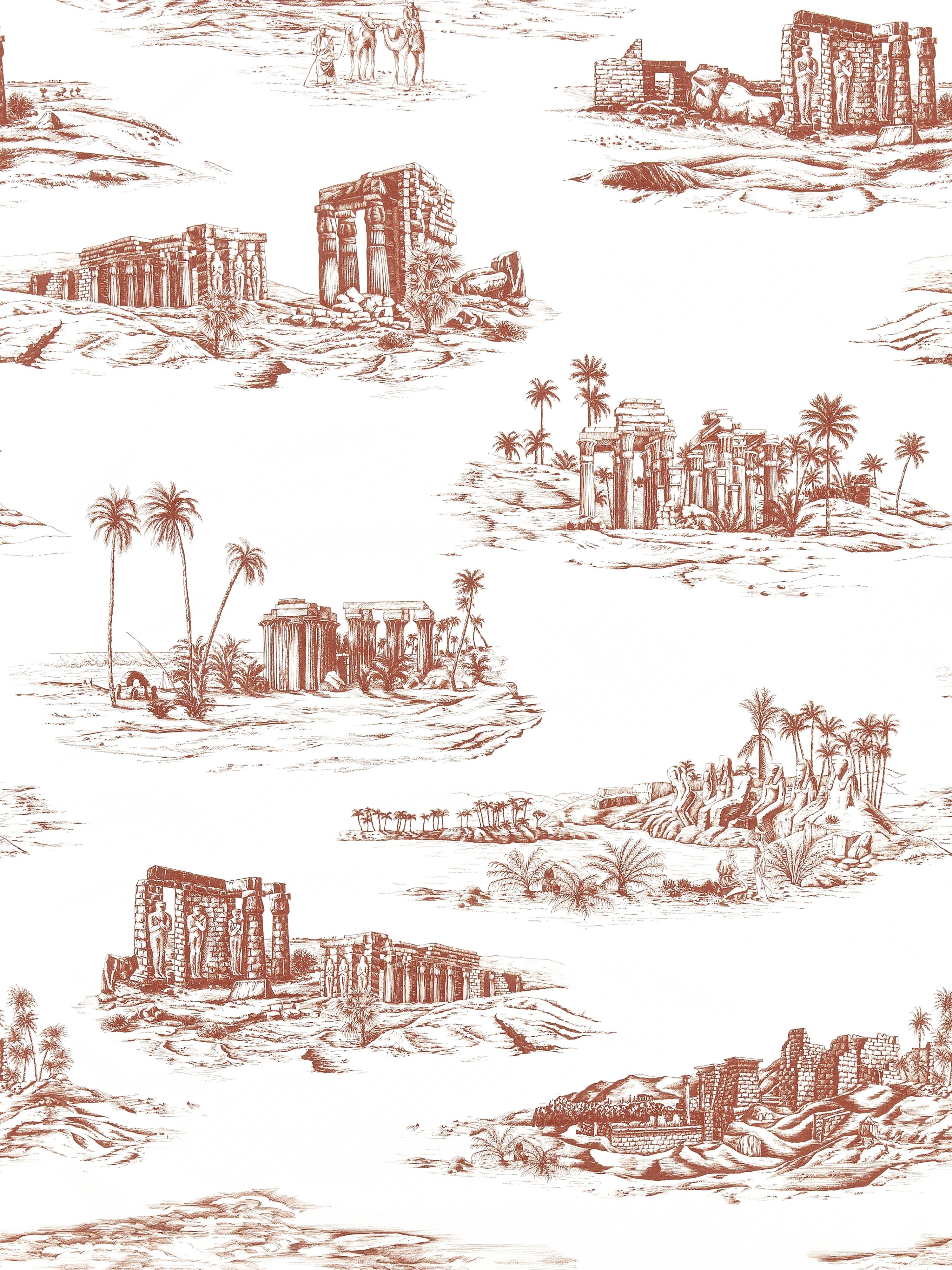 Cairo Toile fabric in red clay color - pattern number SC 000316635 - by Scalamandre in the Scalamandre Fabrics Book 1 collection