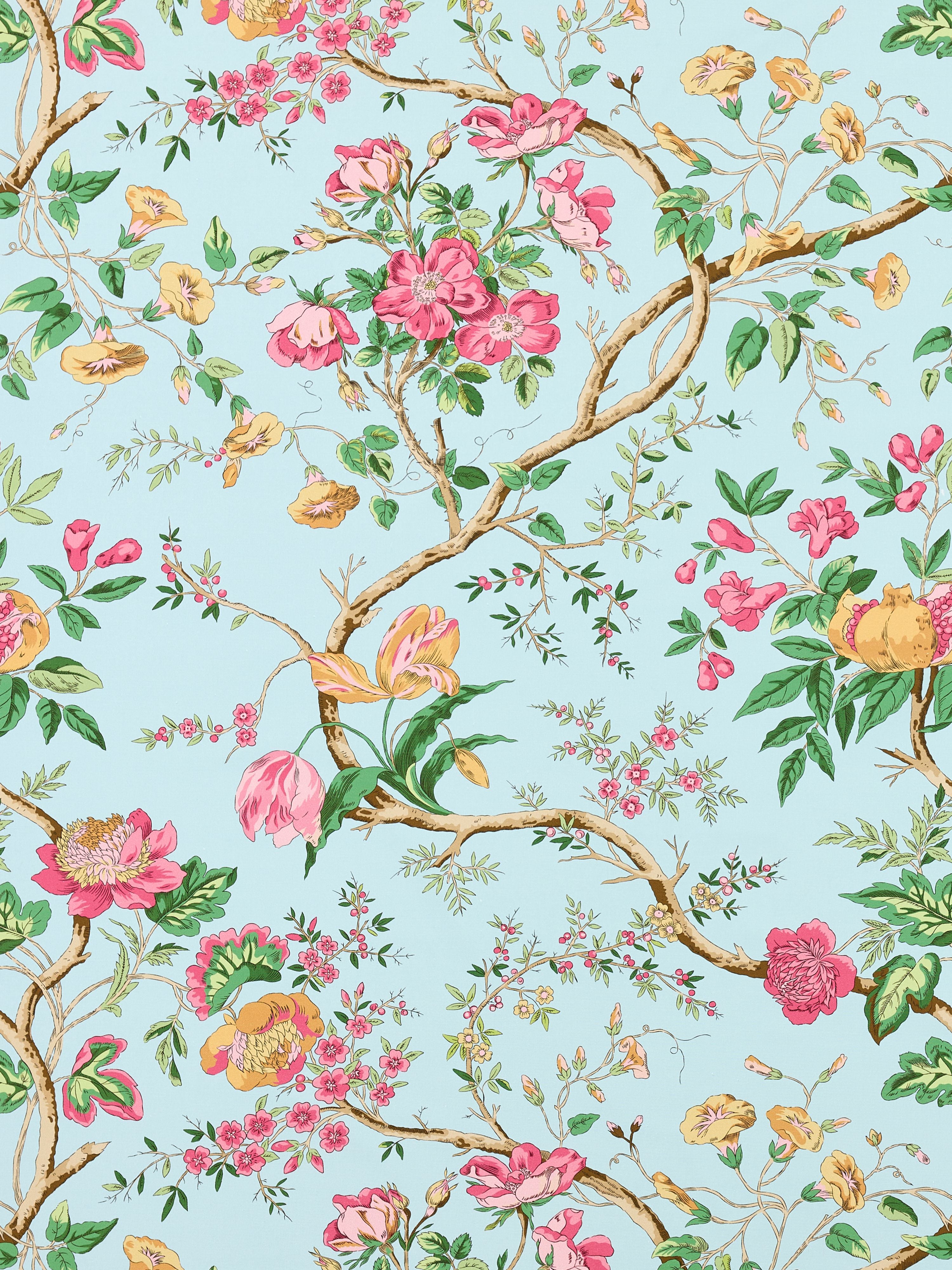 Persephone Print fabric in spring sky color - pattern number SC 000316651 - by Scalamandre in the Scalamandre Fabrics Book 1 collection