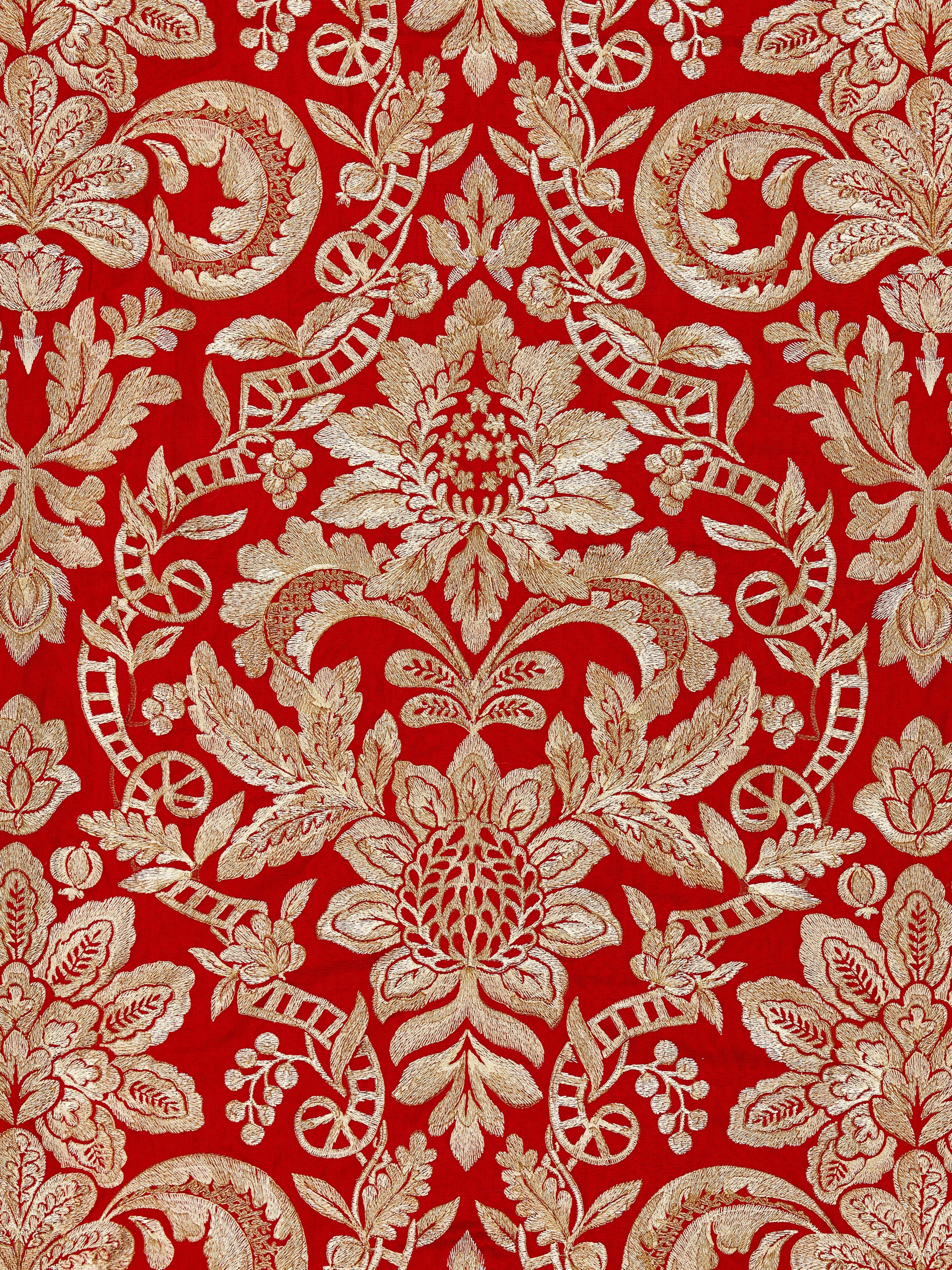 Elizabeth Damask Embroidery fabric in carnelian color - pattern number SC 000327086 - by Scalamandre in the Scalamandre Fabrics Book 1 collection