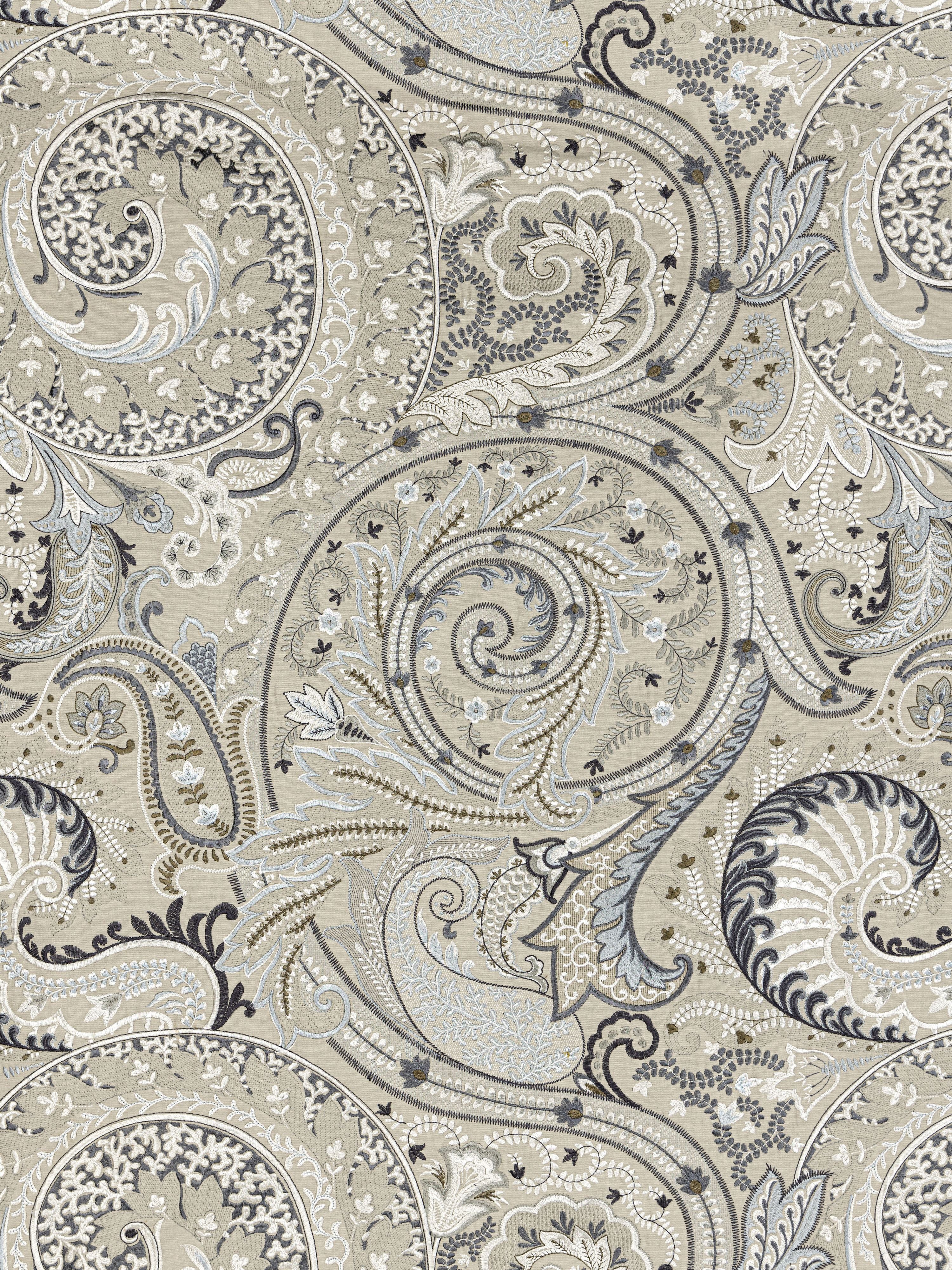 Malabar Paisley Embroidery fabric in flax color - pattern number SC 000327124 - by Scalamandre in the Scalamandre Fabrics Book 1 collection