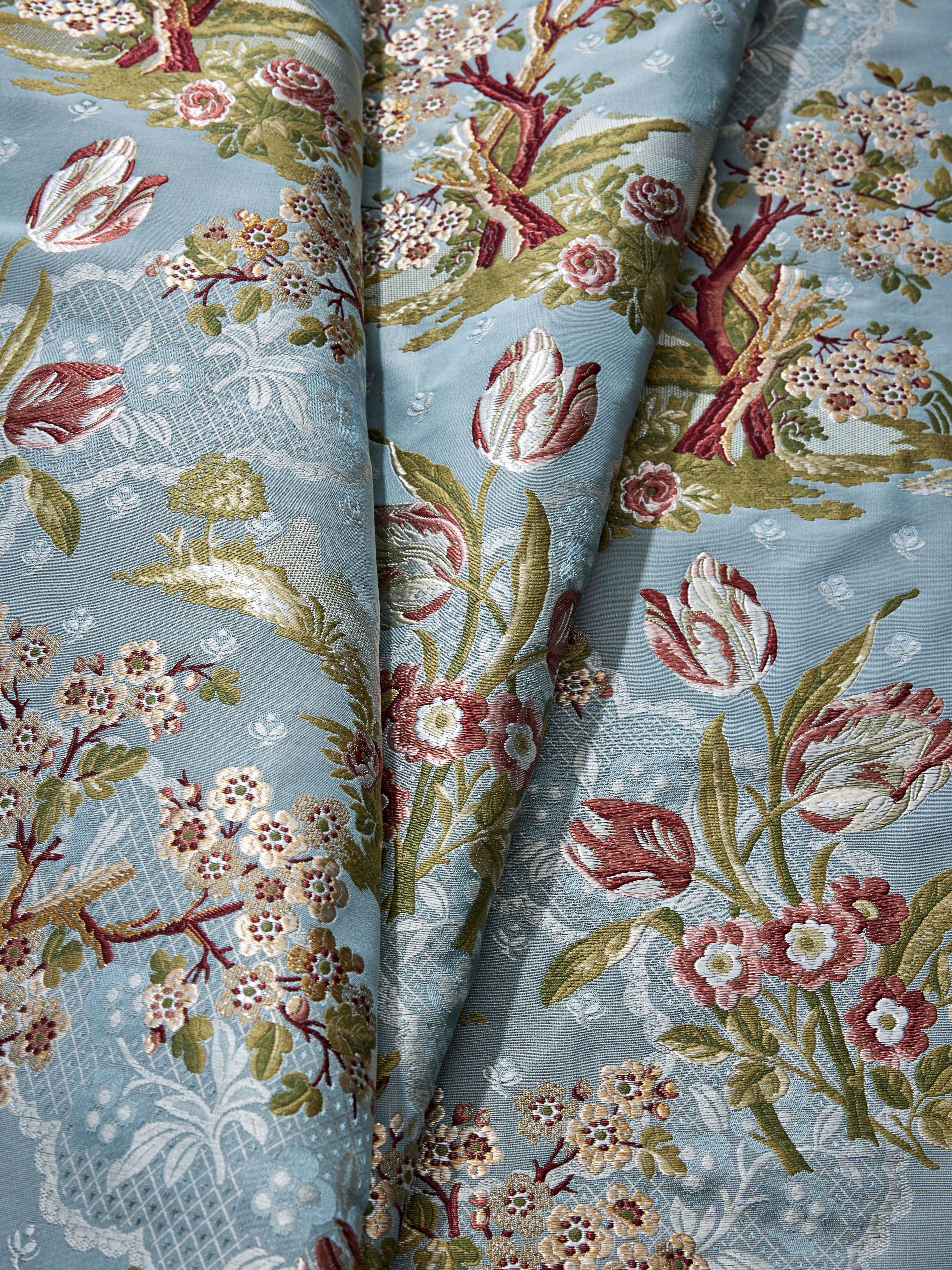 Avignon Brocade fabric in peach sky color - pattern number SC 000327322 - by Scalamandre in the Scalamandre Fabrics Book 1 collection