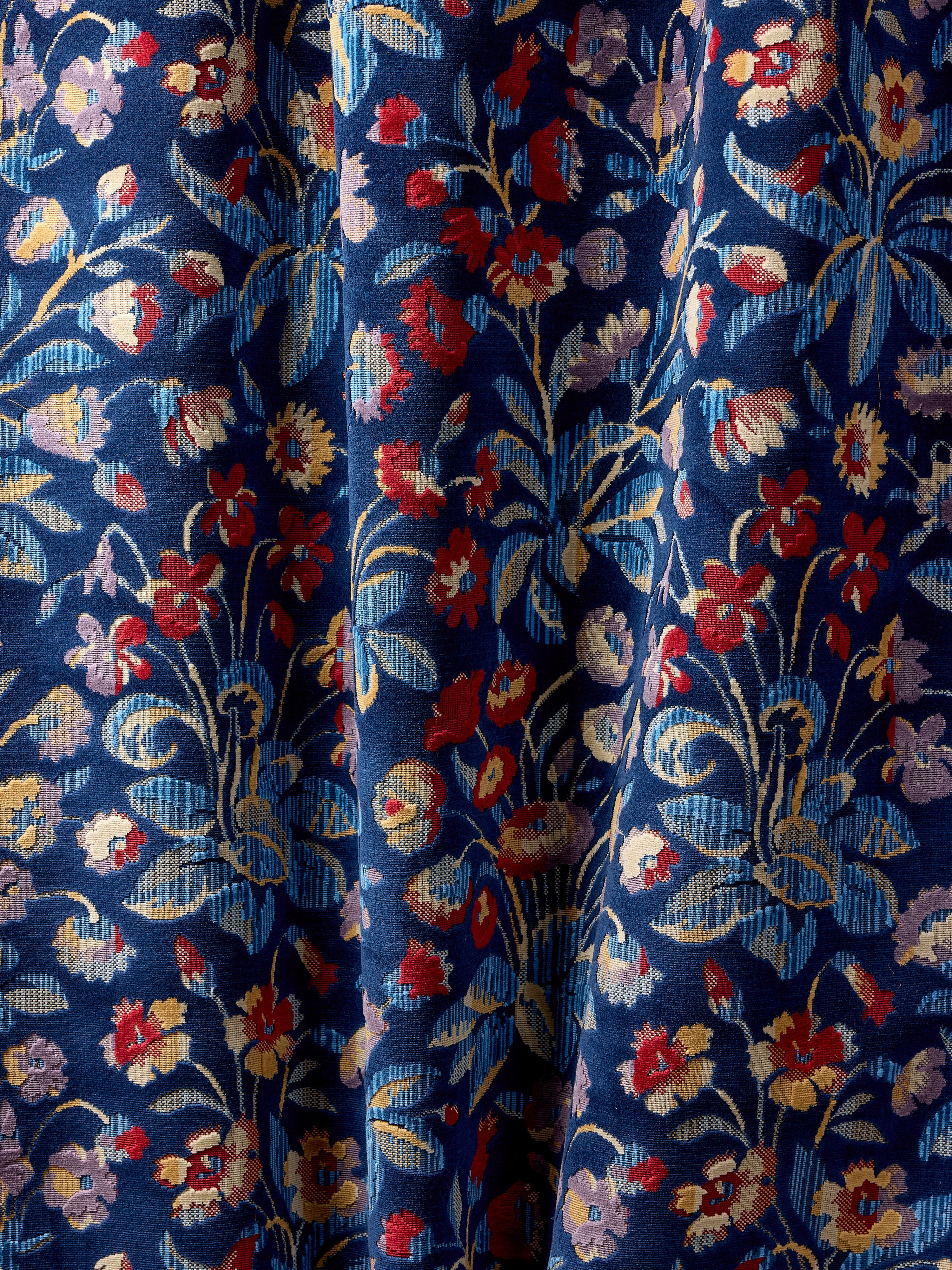 Millefleur Velvet fabric in navy lilac color - pattern number SC 000327328 - by Scalamandre in the Scalamandre Fabrics Book 1 collection
