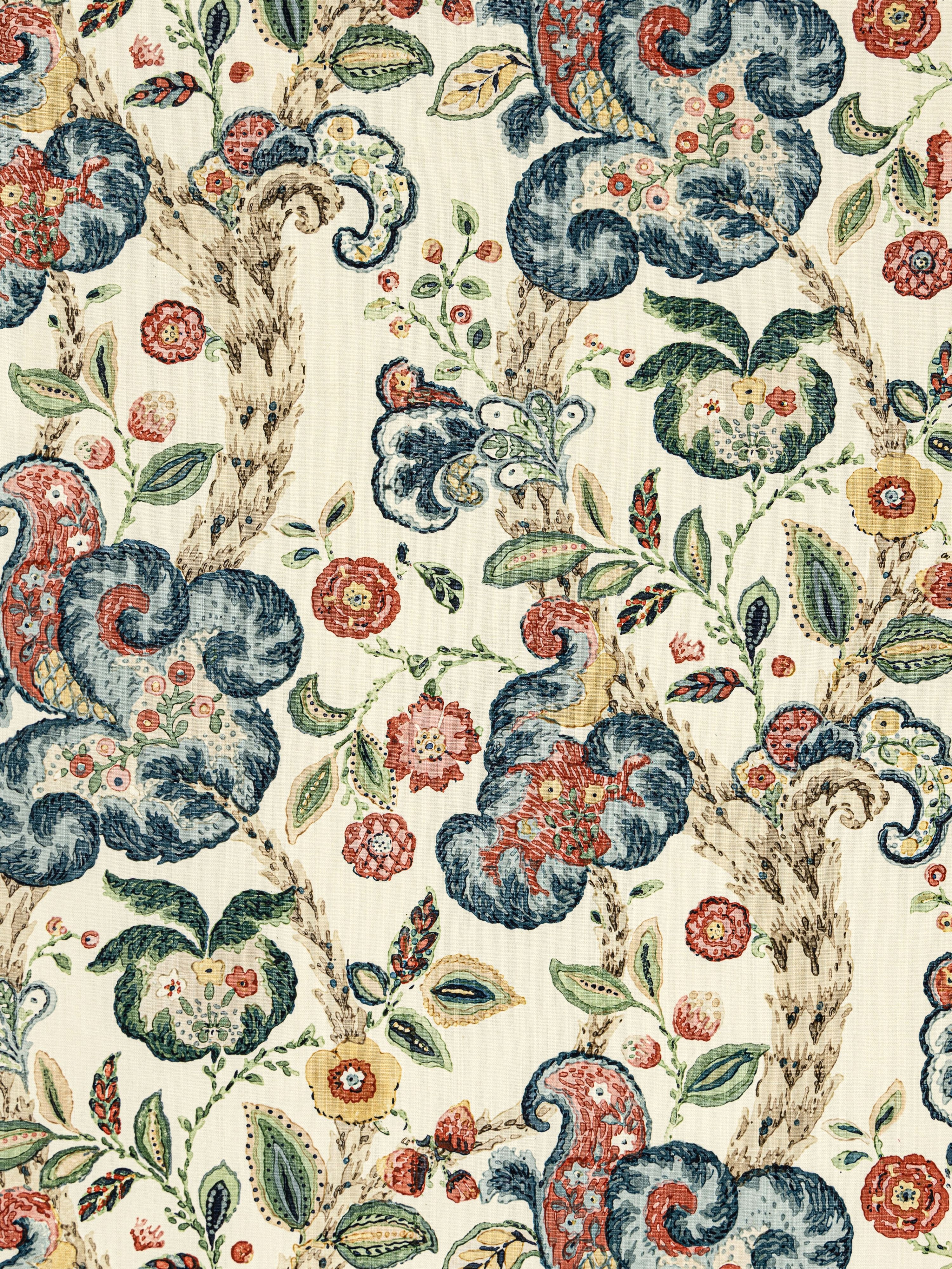 Cumbria Hand Block Print fabric in multi on cream color - pattern number SC000416603 - by Scalamandre in the Scalamandre Fabrics Book 2 collection