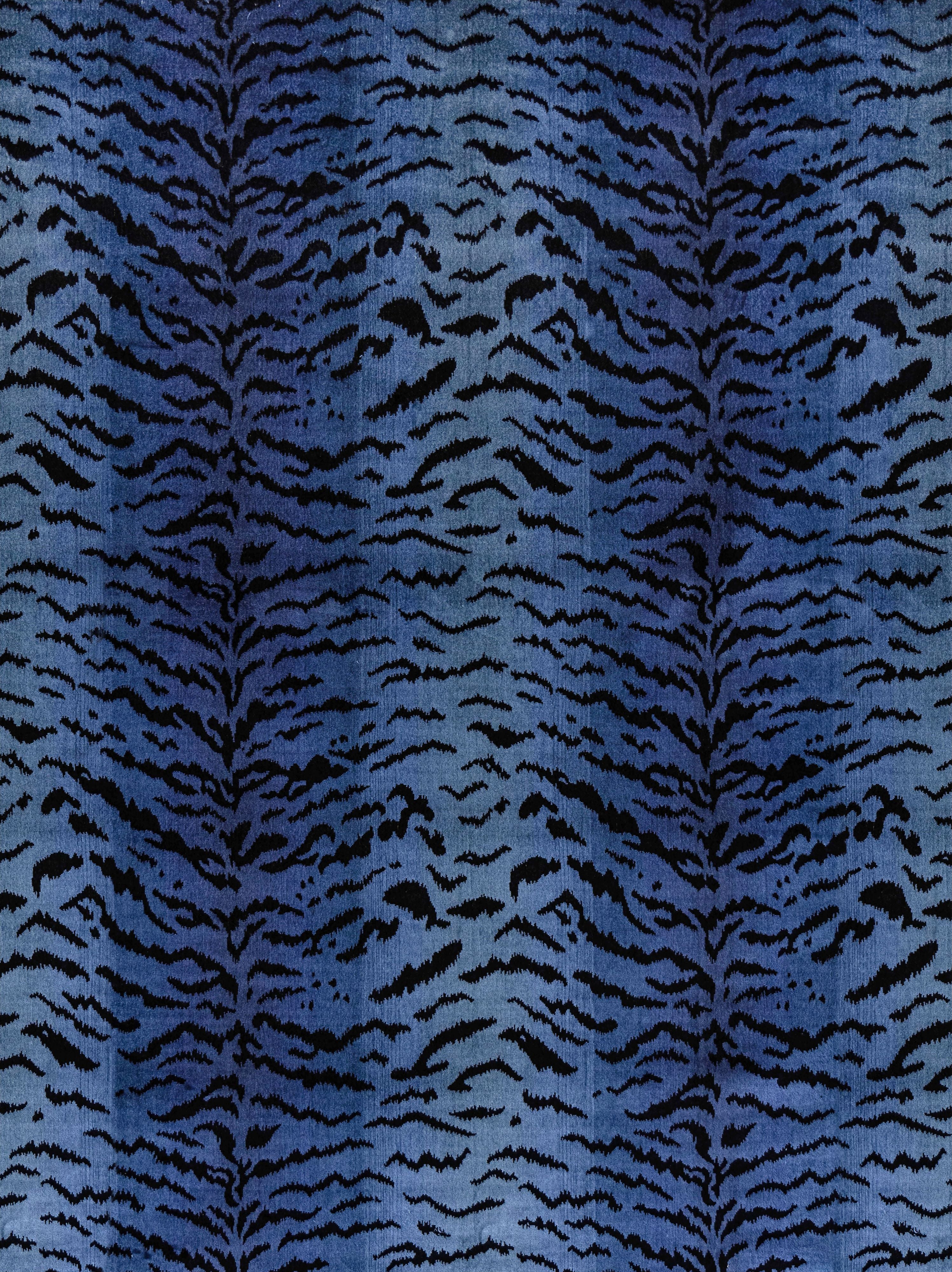 Tigre - Silk fabric in blues and black color - pattern number SC000426167MM - by Scalamandre in the Scalamandre Fabrics Book 2 collection