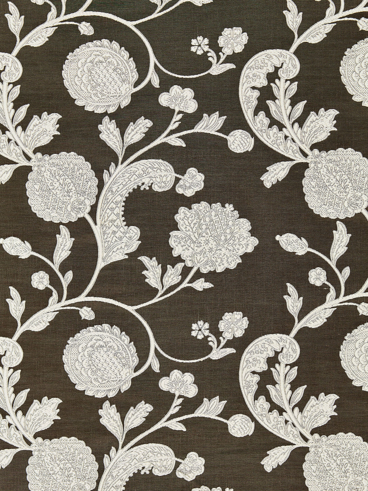 Bombay Lace fabric in ivory on bitter chocolate color - pattern number SC000426849 - by Scalamandre in the Scalamandre Fabrics Book 2 collection