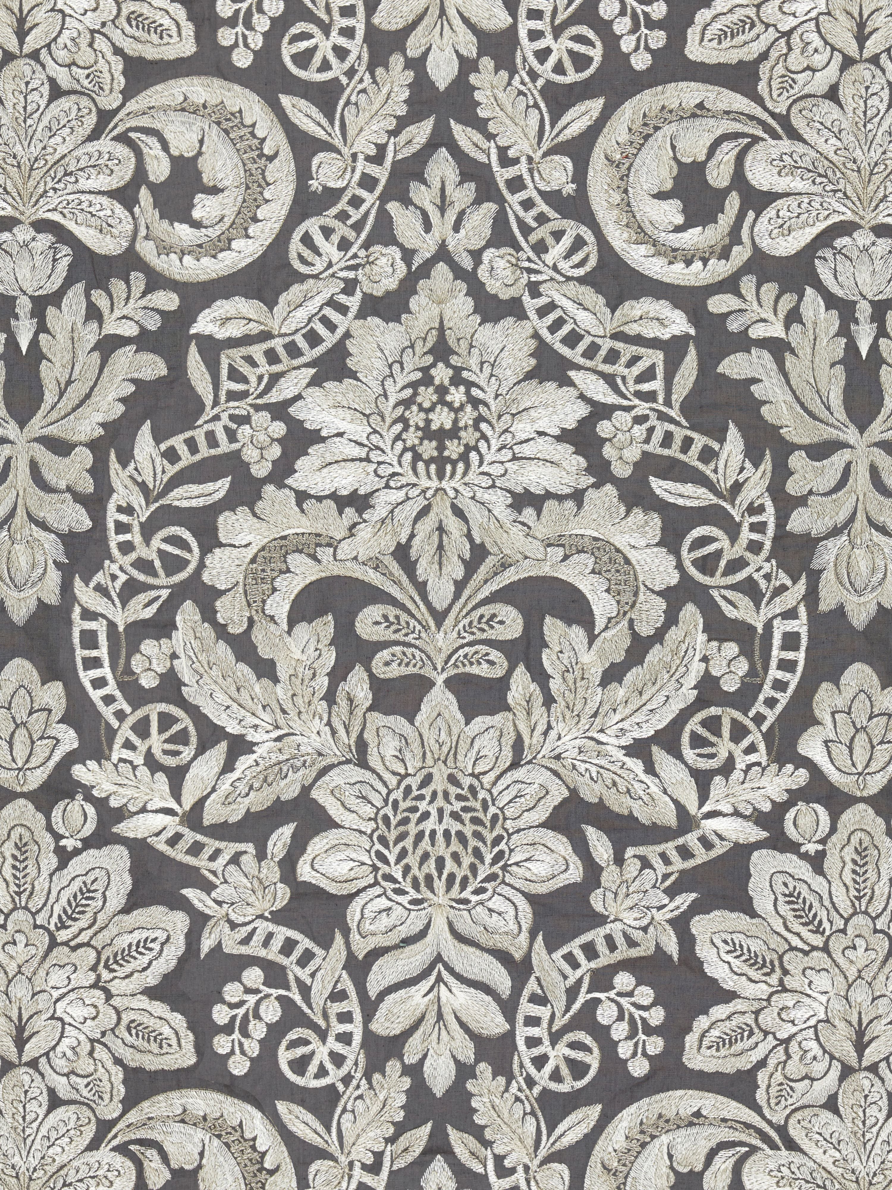 Elizabeth Damask Embroidery fabric in charcoal color - pattern number SC000427086 - by Scalamandre in the Scalamandre Fabrics Book 2 collection