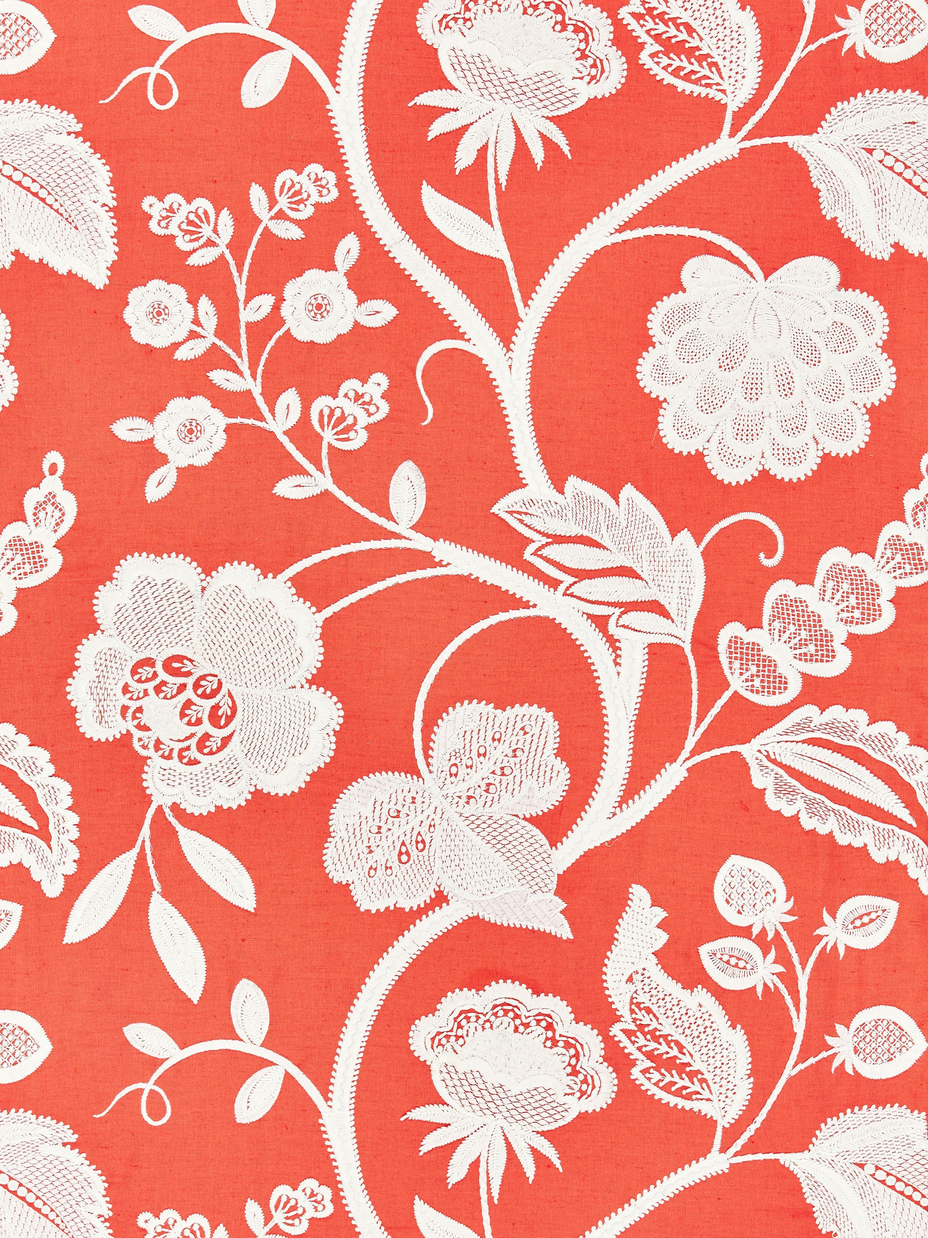 Kensington Embroidery fabric in coral color - pattern number SC000427151 - by Scalamandre in the Scalamandre Fabrics Book 2 collection